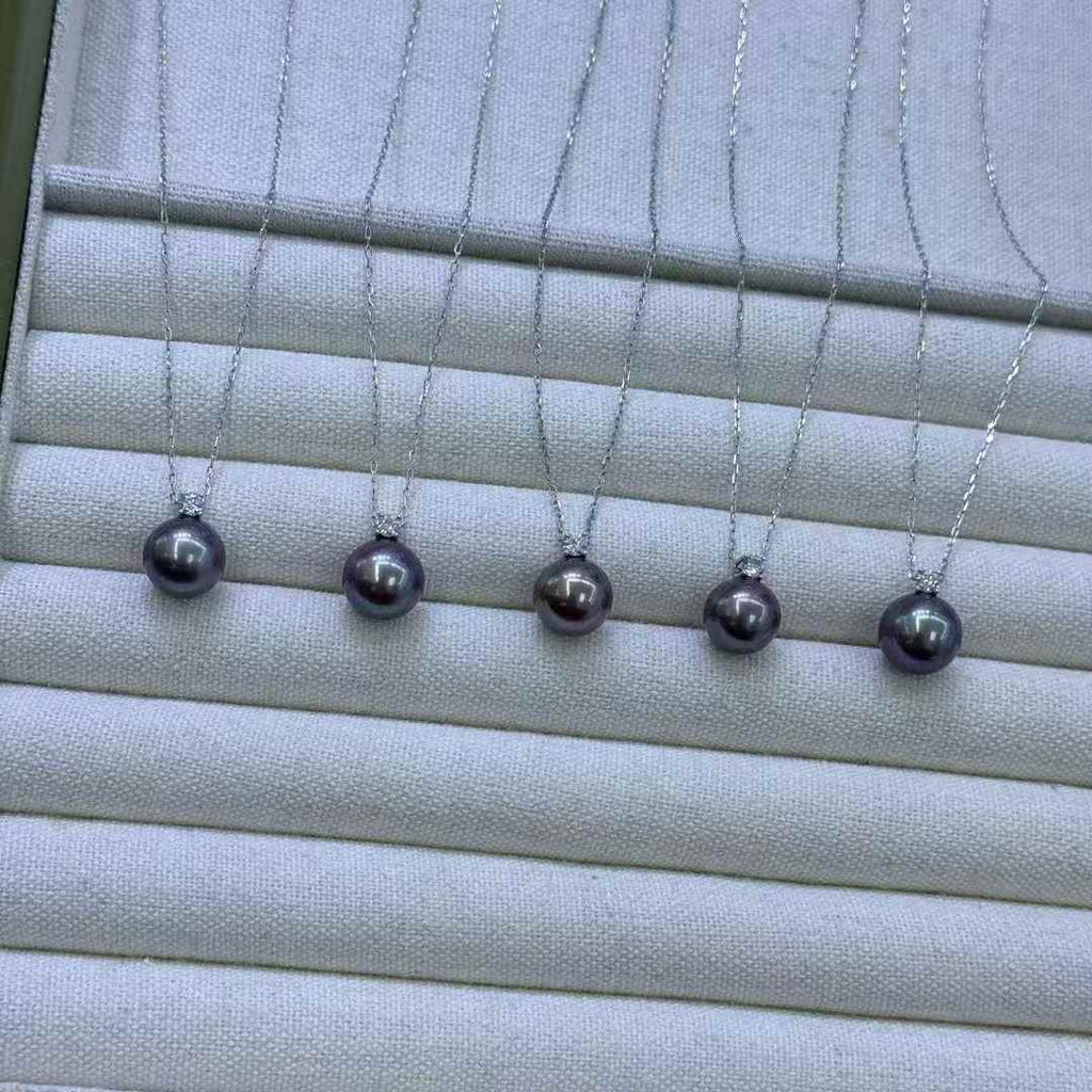 DA  10-11mm Edison Black Pearl Pendant Necklace, High Luster "Tahitian Look-Alike" Pearl, Round Near Flawless Freshwater Pearl, S925 Sterling Silver Jewelry for Women
