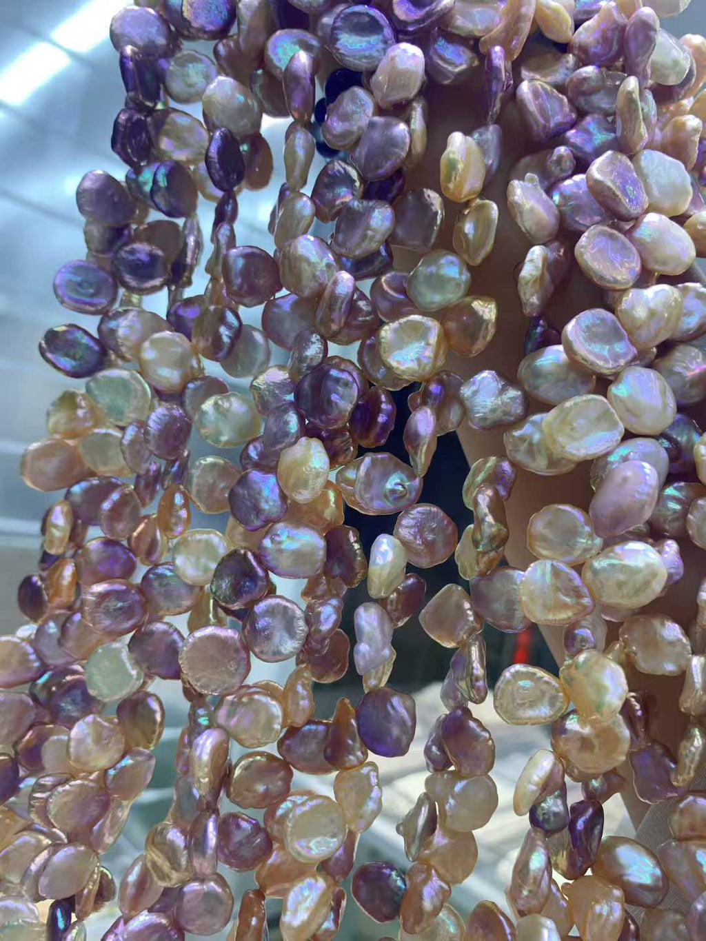 JIYU 11-12mm Large Petal-Shaped Keshi Pearl Necklace, High Luster Iridescent Baroque Freshwater Pearl Strand, Statement Floral Pearl Jewelry