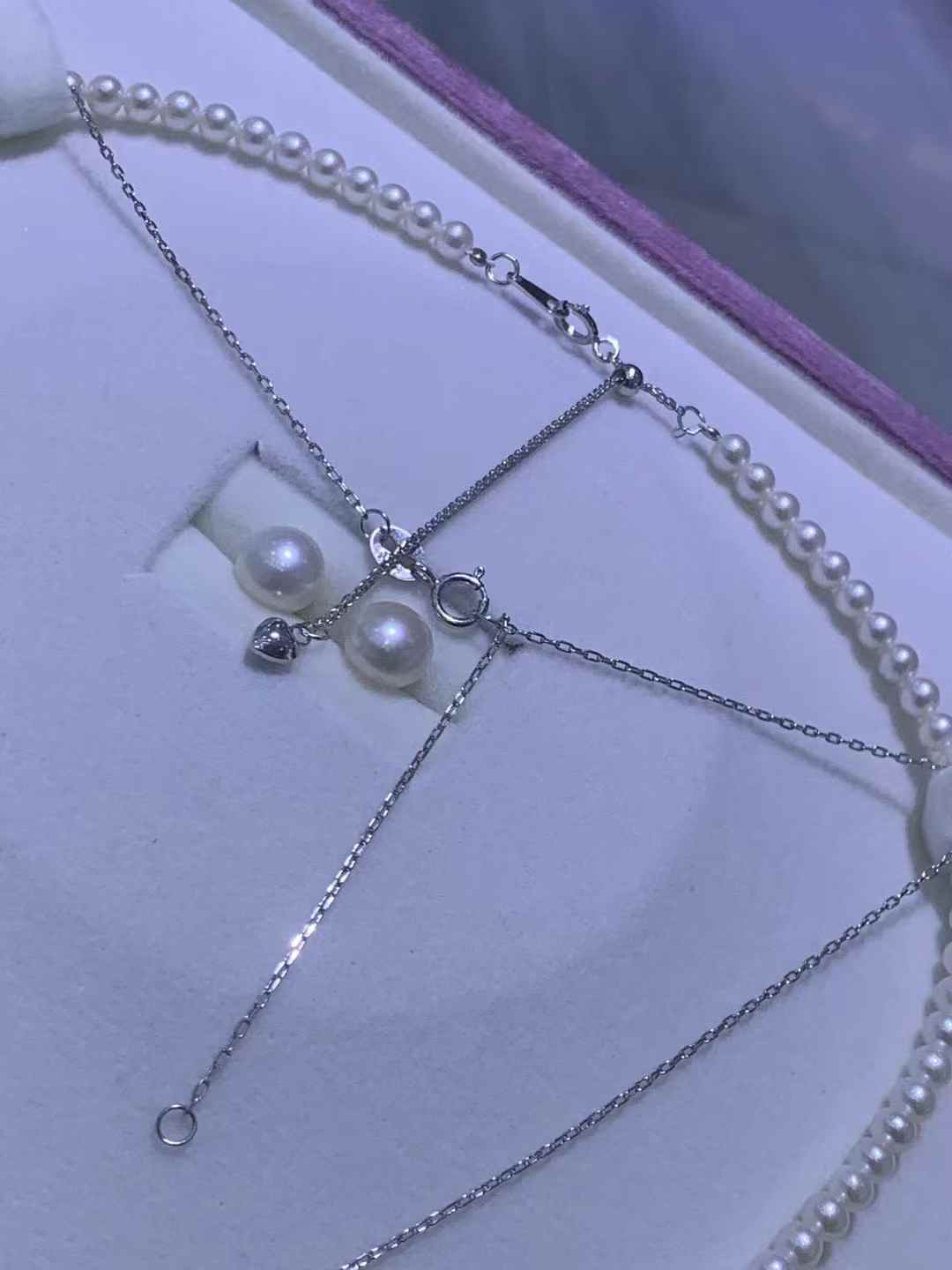 DA12 3-Piece Pearl Jewelry Set, 3-4mm Choker + 7-8mm Studs + 9-10mm Pendant, Freshwater Pearl Set with S925 Silver