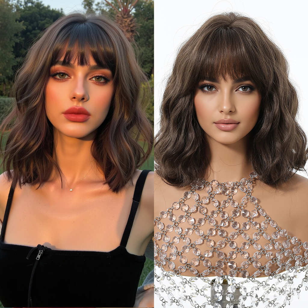 LANA-2  Platinum Blonde Short Bob Wig with Bangs, Straight Synthetic Wig for Women, Heat Resistant, Natural Looking Daily Party Wig