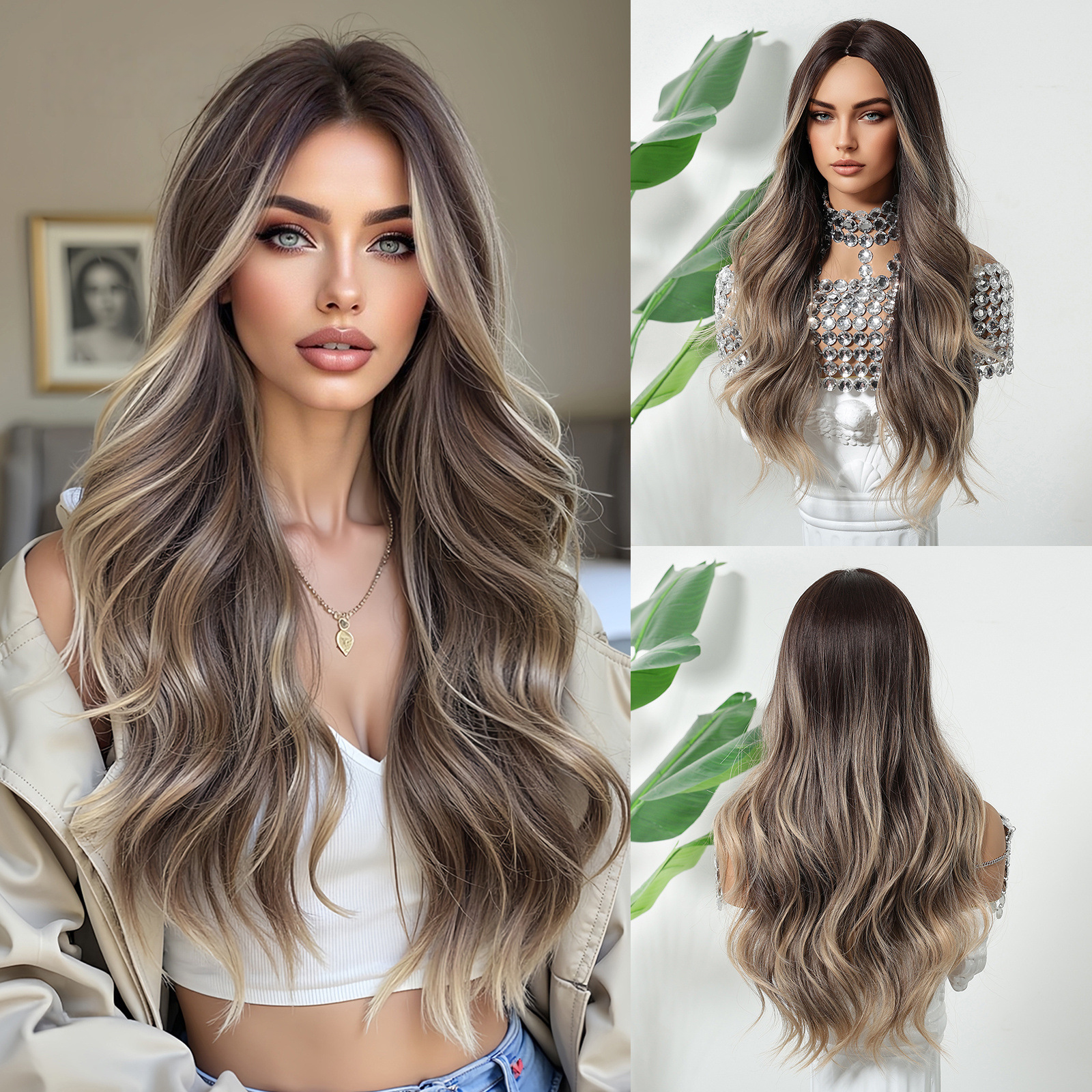 LANA-1  Long Wavy Synthetic Wig for Women, 24-26 Inch Middle Part, Heat Resistant High-Temperature Fiber, Natural Looking Wig
