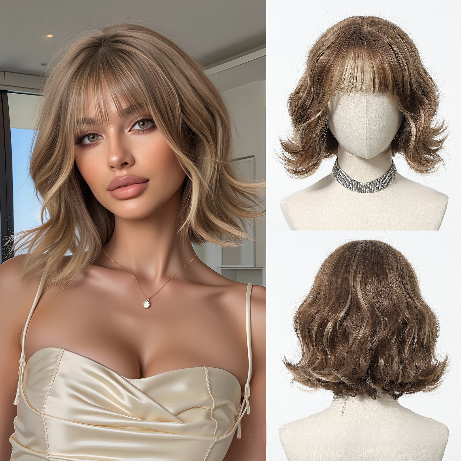 LANA-2  Platinum Blonde Short Bob Wig with Bangs, Straight Synthetic Wig for Women, Heat Resistant, Natural Looking Daily Party Wig