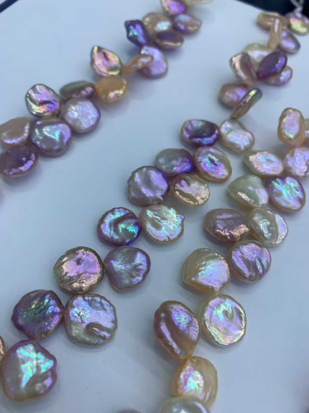 JIYU 11-12mm Large Petal-Shaped Keshi Pearl Necklace, High Luster Iridescent Baroque Freshwater Pearl Strand, Statement Floral Pearl Jewelry