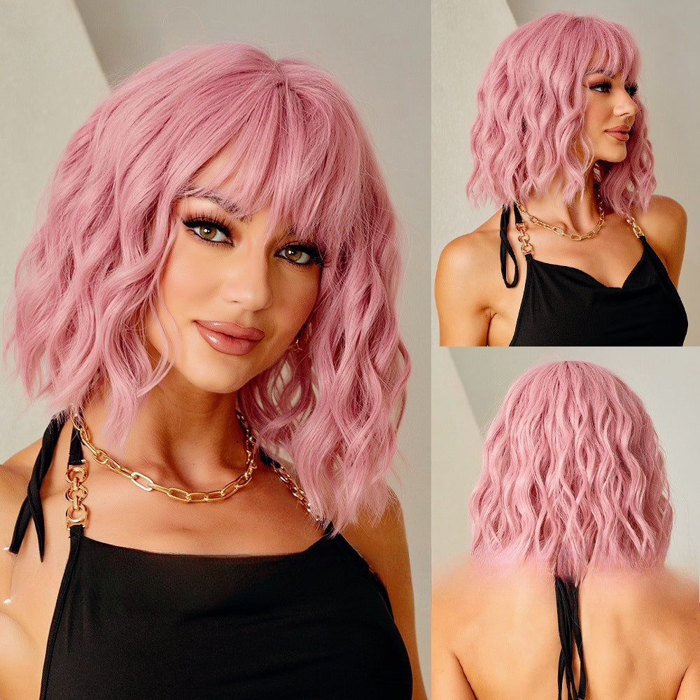 LANA-4  14 Inch Short Curly Bob Wig with Bangs, Natural Wavy Synthetic Wig for Women, Heat Resistant Fiber, Glueless Daily Party Wig, Lightweight & Breathable