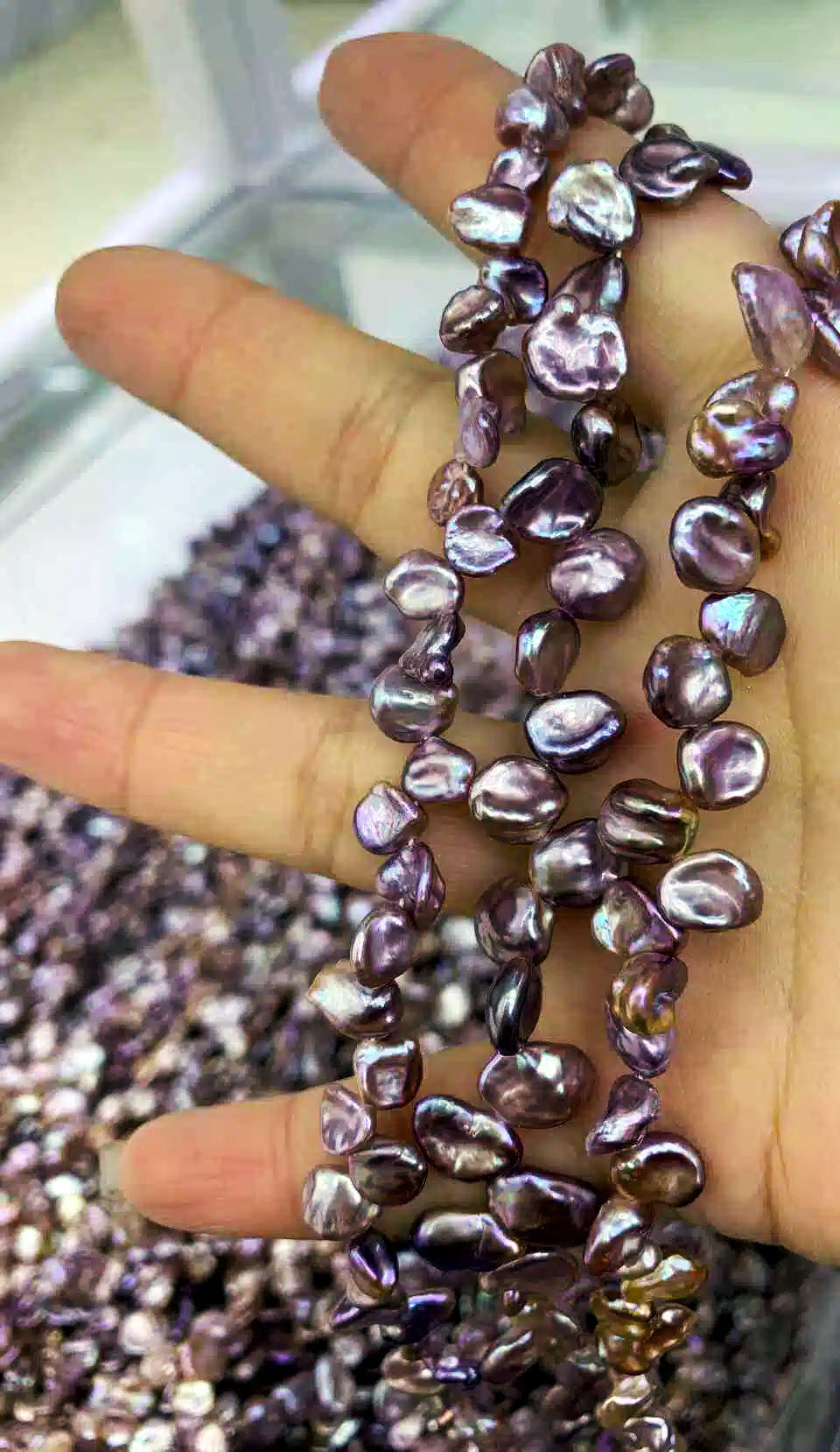 JIYU Purple Keshi Petal Pearl Strand, High Luster Baroque Freshwater Pearl Necklace, Unique Floral Pearl Jewelry for Women