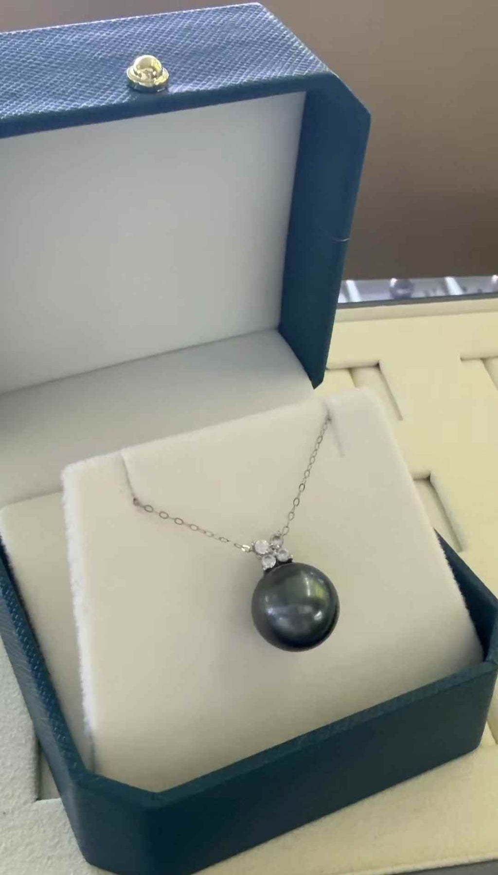 DA  12-13mm Perfect Round Tahitian Pearl Pendant Necklace, High Luster Black Seawater Pearl Solitaire, Exotic Crown Jewel Jewelry for Women