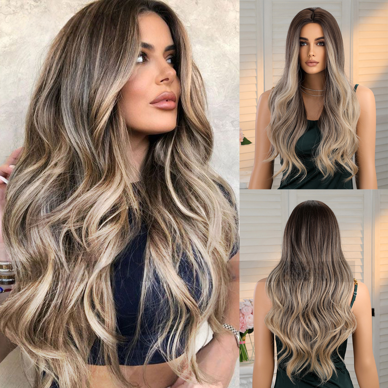 LANA-1  Long Wavy Synthetic Wig for Women, 24-26 Inch Middle Part, Heat Resistant High-Temperature Fiber, Natural Looking Wig