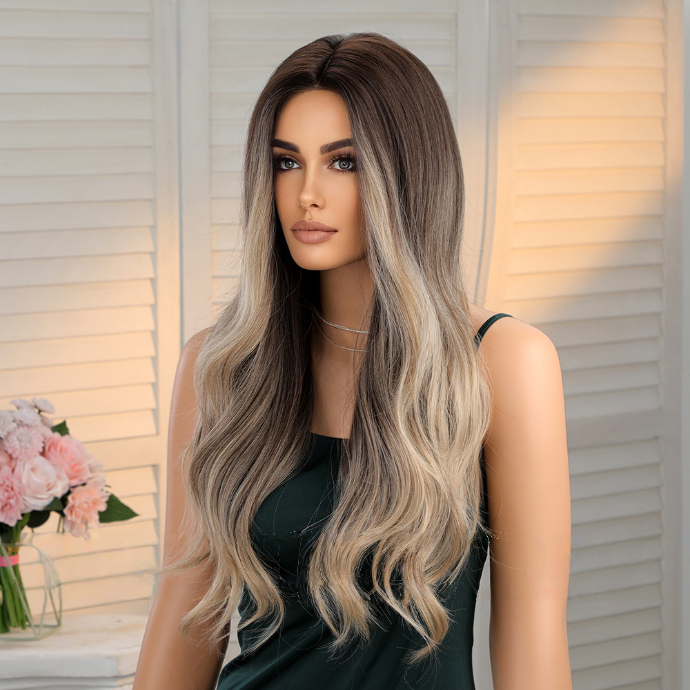 LANA-1  Long Wavy Synthetic Wig for Women, 24-26 Inch Middle Part, Heat Resistant High-Temperature Fiber, Natural Looking Wig