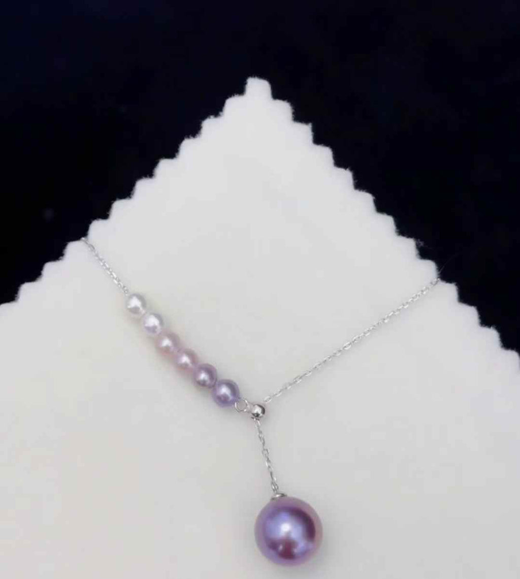 DA Gradient Purple Pearl Y-Necklace, 4-9mm Mermaid Tear Lariat Pearl Necklace, High Luster Freshwater Pearl Drop Necklace, Elegant Dainty Jewelry for Women