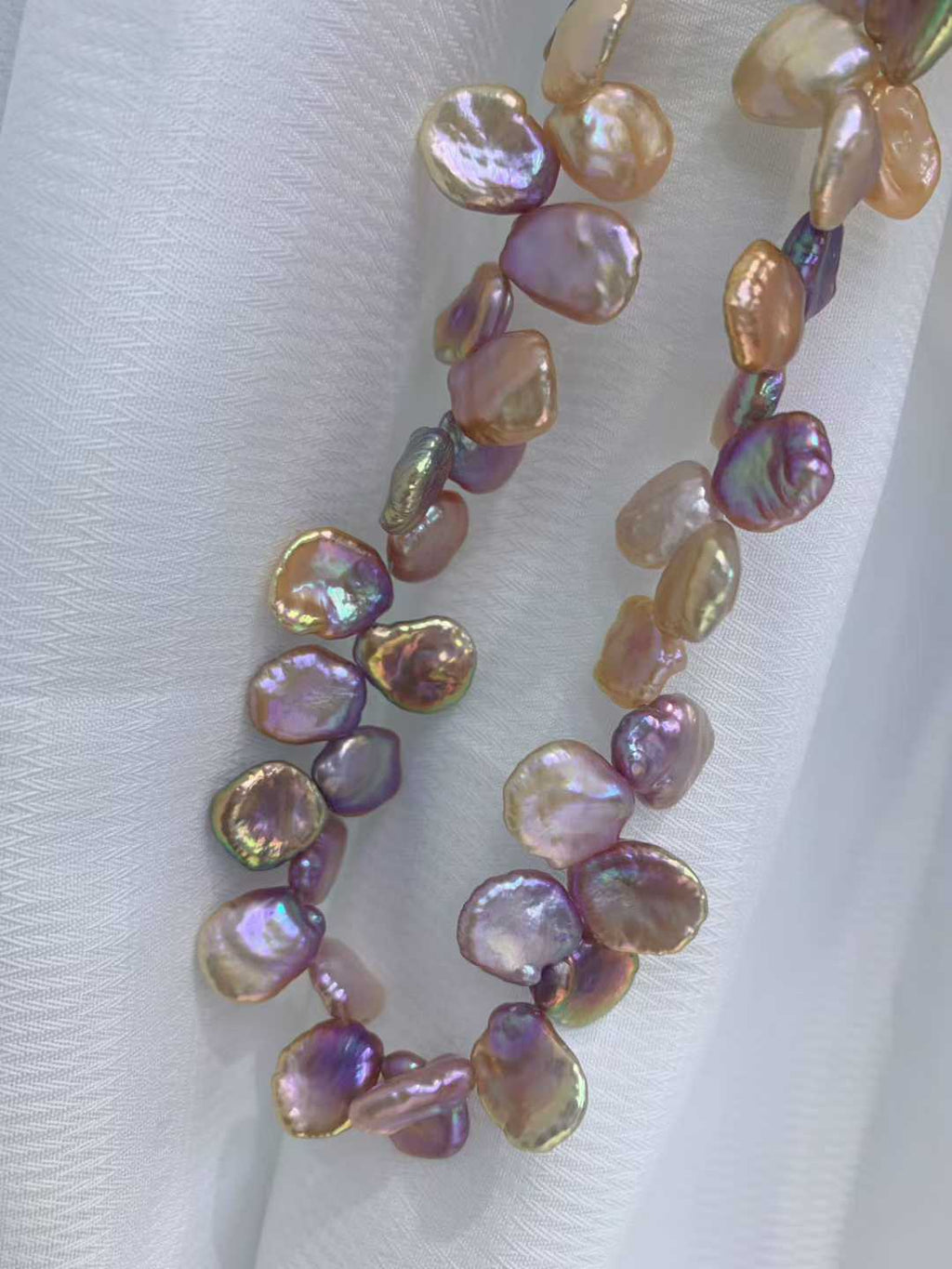 JIYU 11-12mm Large Petal-Shaped Keshi Pearl Necklace, High Luster Iridescent Baroque Freshwater Pearl Strand, Statement Floral Pearl Jewelry