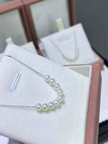 DA. 9-Pearl Smile Chain Necklace, 5-6mm High Luster Round Freshwater Pearl Choker, Elegant Dainty Pearl Necklace for Spring Summer