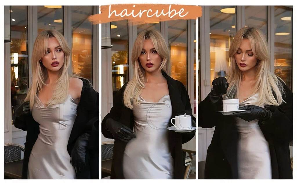 Yuna2 Long Straight Synthetic Wig with Bangs, Natural Black Brown Ombre Wig for Women, Heat Resistant Fiber, Natural Looking, Daily Party Wear