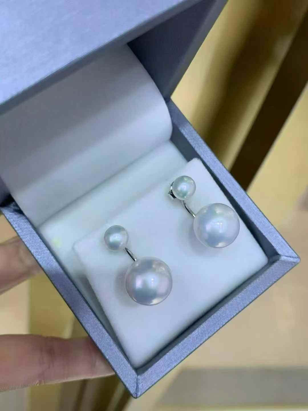 DA  11-12mm + 5-6mm Double Pearl Stud Earrings, K-Drama "Winter Love" Style, High Luster Freshwater Pearl Earrings, S925 Silver Jewelry