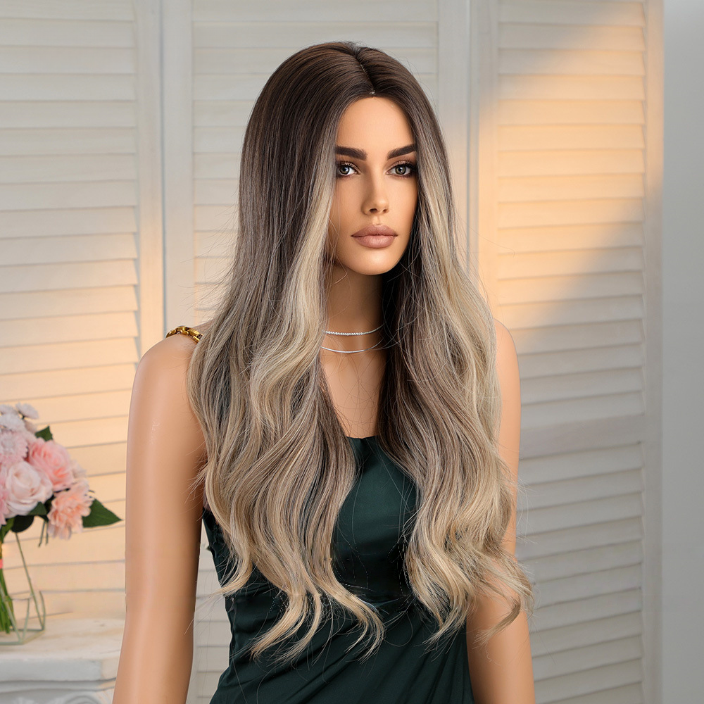 LANA-1  Long Wavy Synthetic Wig for Women, 24-26 Inch Middle Part, Heat Resistant High-Temperature Fiber, Natural Looking Wig