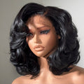 X8 100% Human Hair Bouncy Curly Lace Front Wig, Full Hand-Tied Double Drawn Pre Plucked Natural Wig, Versatile Bangs & Re-stylable Curly Wig for Women