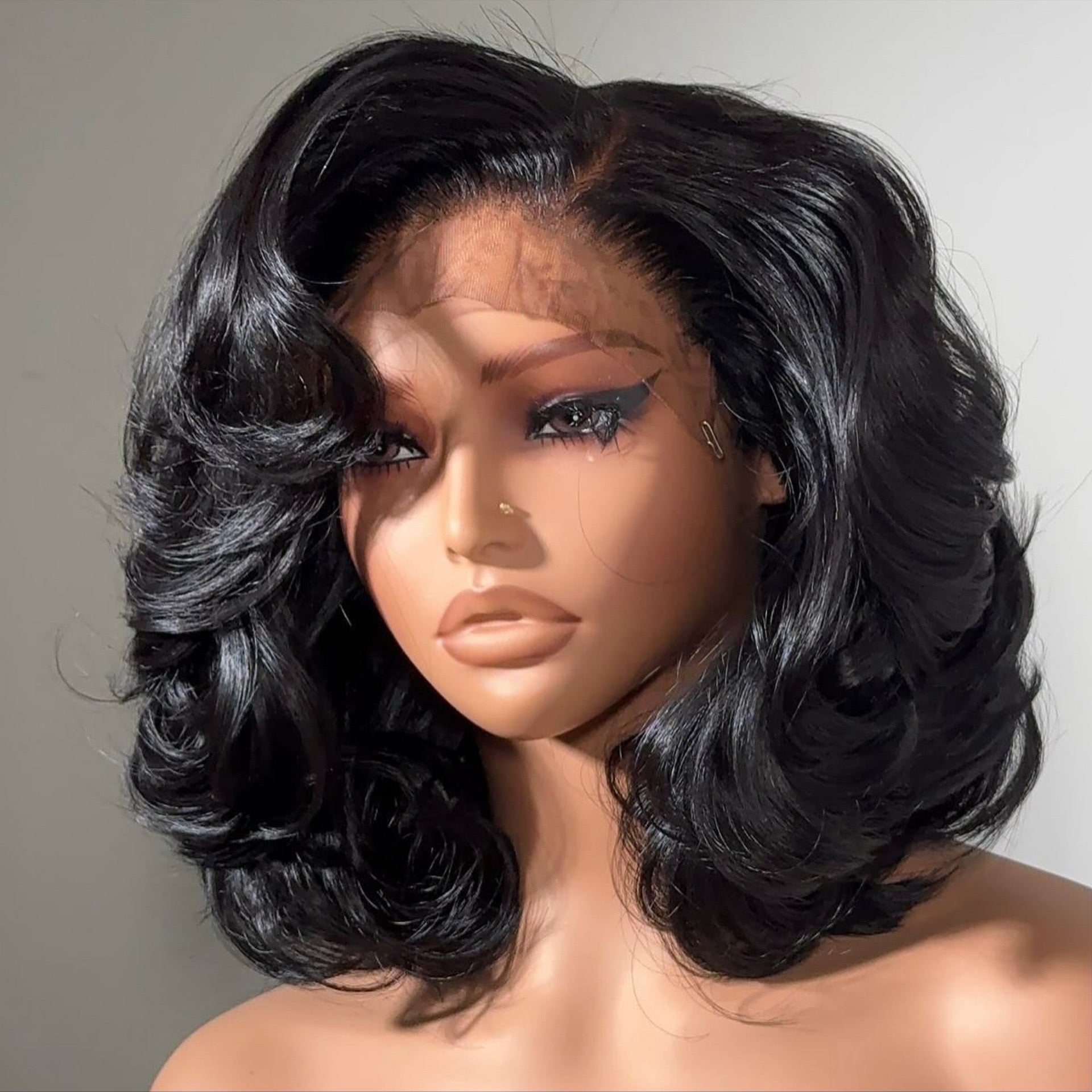 X8 100% Human Hair Bouncy Curly Lace Front Wig, Full Hand-Tied Double Drawn Pre Plucked Natural Wig, Versatile Bangs & Re-stylable Curly Wig for Women