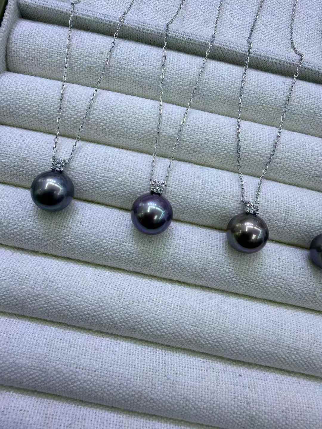 DA  10-11mm Edison Black Pearl Pendant Necklace, High Luster "Tahitian Look-Alike" Pearl, Round Near Flawless Freshwater Pearl, S925 Sterling Silver Jewelry for Women