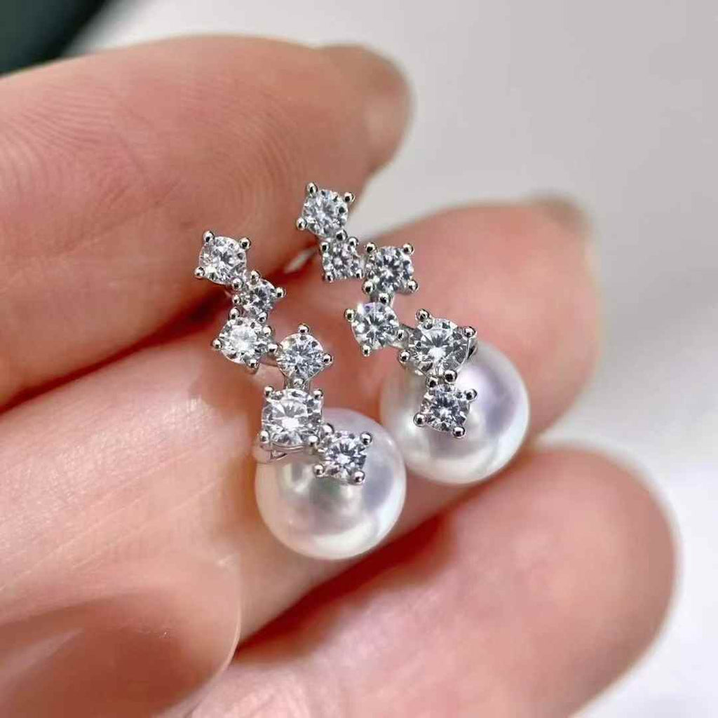DA. 7-8mm Mikimoto Inspired Pearl Earrings, High Luster Near Flawless Freshwater Studs, Luxury Designer Look-Alike Silver Earrings for Women