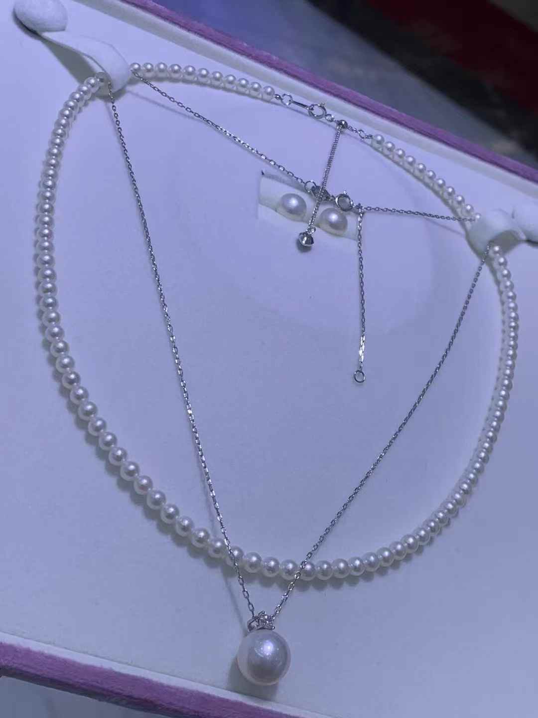 DA12 3-Piece Pearl Jewelry Set, 3-4mm Choker + 7-8mm Studs + 9-10mm Pendant, Freshwater Pearl Set with S925 Silver