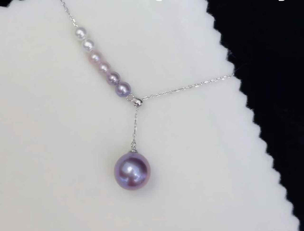DA Gradient Purple Pearl Y-Necklace, 4-9mm Mermaid Tear Lariat Pearl Necklace, High Luster Freshwater Pearl Drop Necklace, Elegant Dainty Jewelry for Women