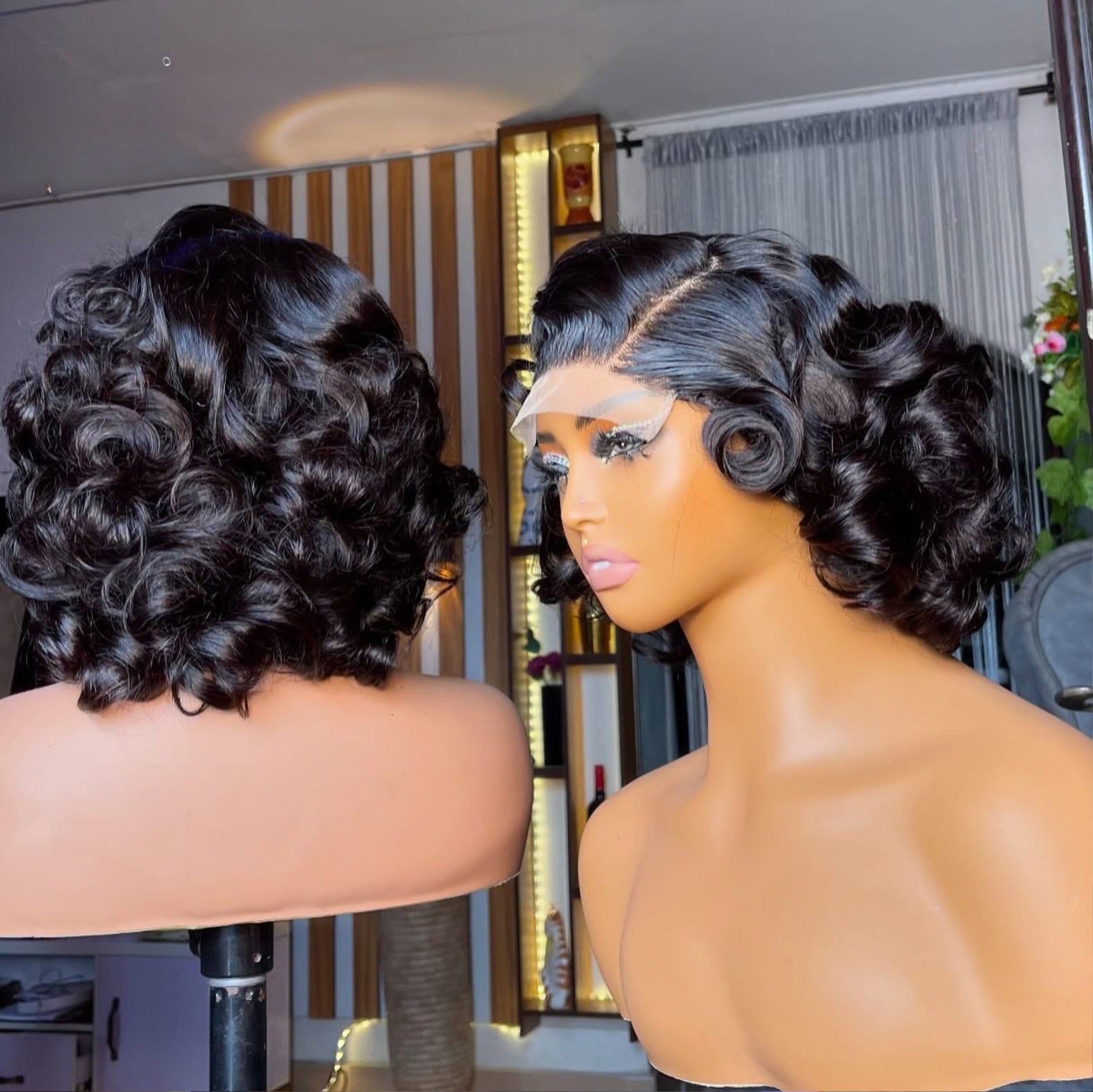 X2  12 Inch Short Curly Bob Human Hair Lace Wig, Glueless HD Lace Wig for Black Women, Pre-Plucked Natural Hairline, 100% Virgin Human Hair, Heat-Stylable, Multiple Color Options
