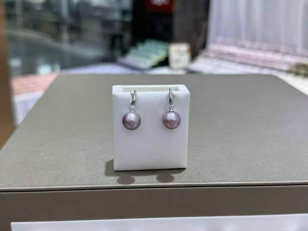 DA  10-11mm Natural Purple Pearl Drop Earrings, High Luster Round Freshwater Pearl Earrings, Elegant Statement Earrings for Women