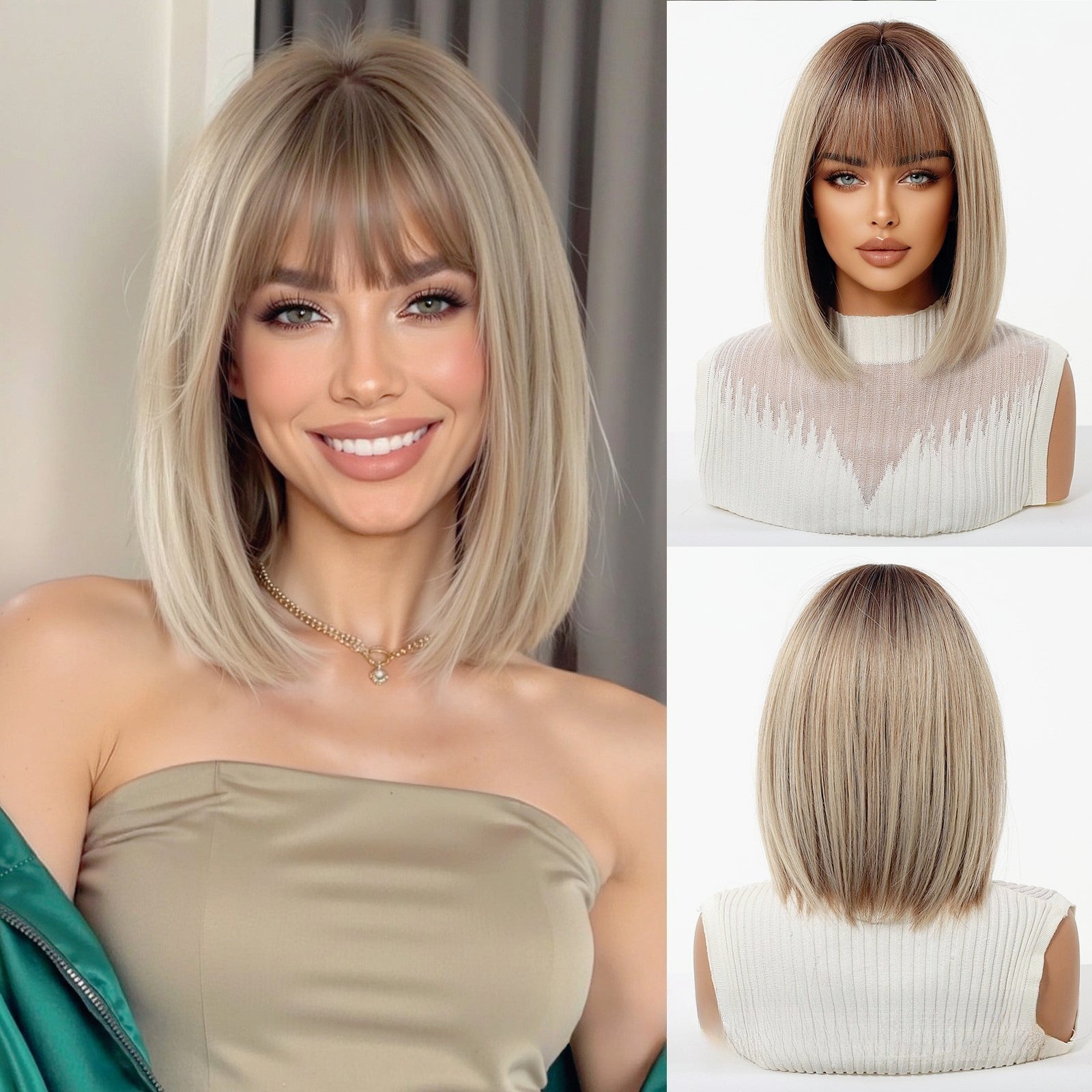 LANA-5  2026 New Short Bob Wig with Bangs for Black Women, Shoulder Length Straight Synthetic Wigs, Natural Looking Heat Resistant Fiber Hair, Full Machine Made Wig for Daily Party Use