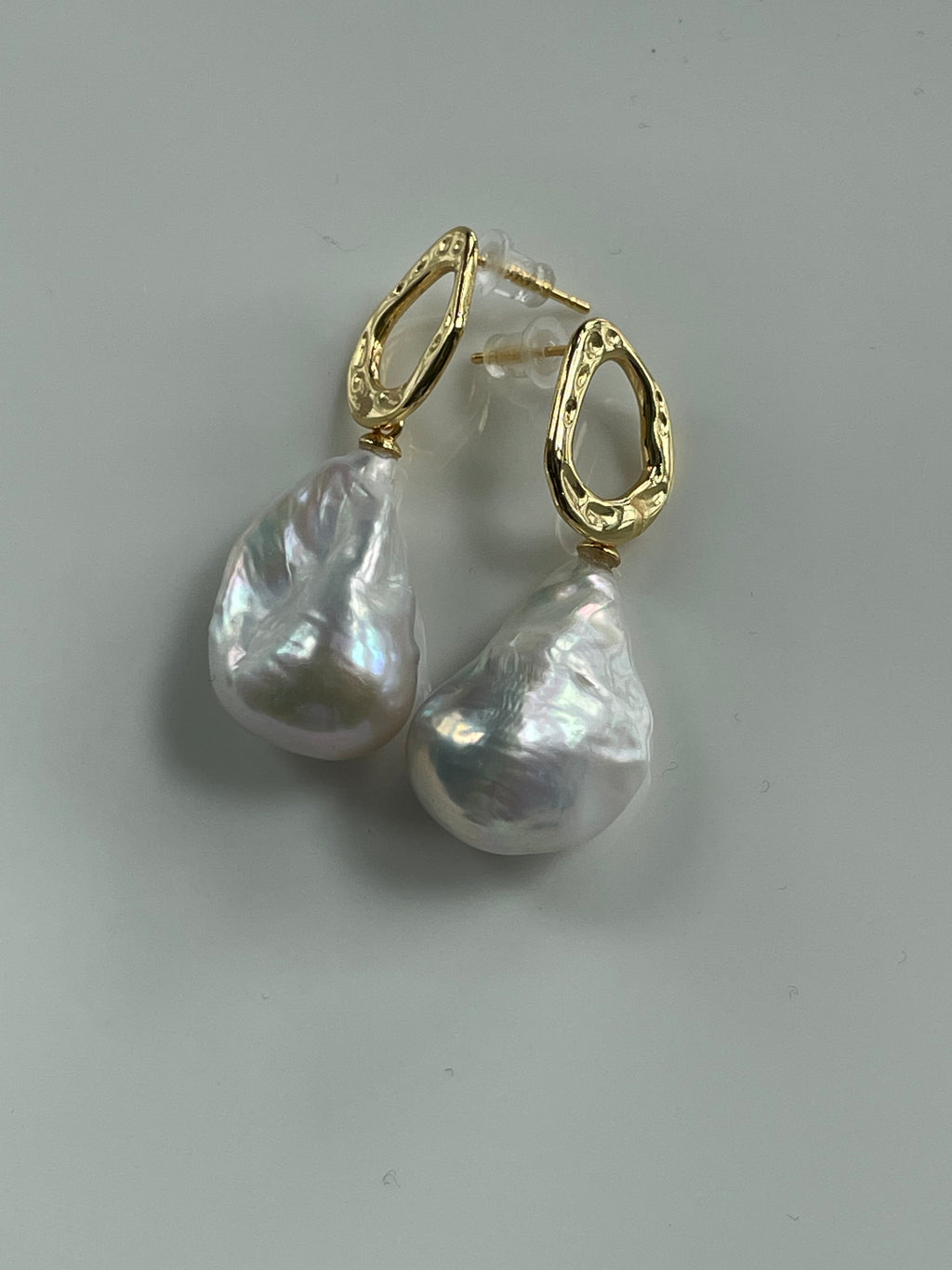 Baroque Earring 1 - Aurora Mirror Freshwater Pearl Drop Earrings Unique Irregular Hammered Alloy Jewelry