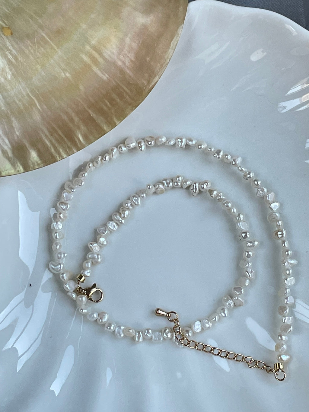 Baroque Necklace 4 - Fine Delicate Keshi Fragment‑Shaped Pearl Choker, Minimalist Dainty Women’s Neck Jewelry