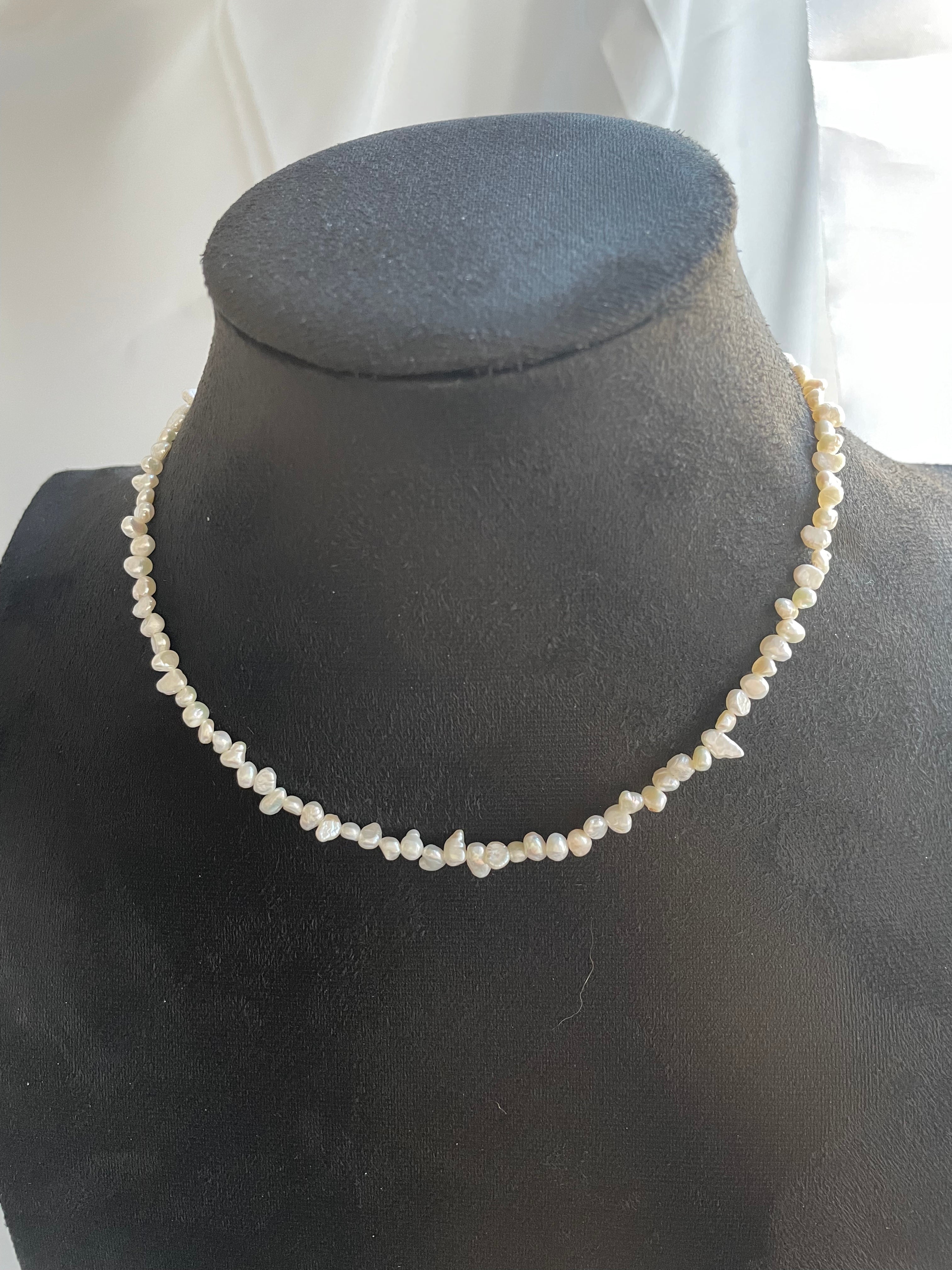 Baroque Necklace 4 - Fine Delicate Keshi Fragment‑Shaped Pearl Choker, Minimalist Dainty Women’s Neck Jewelry