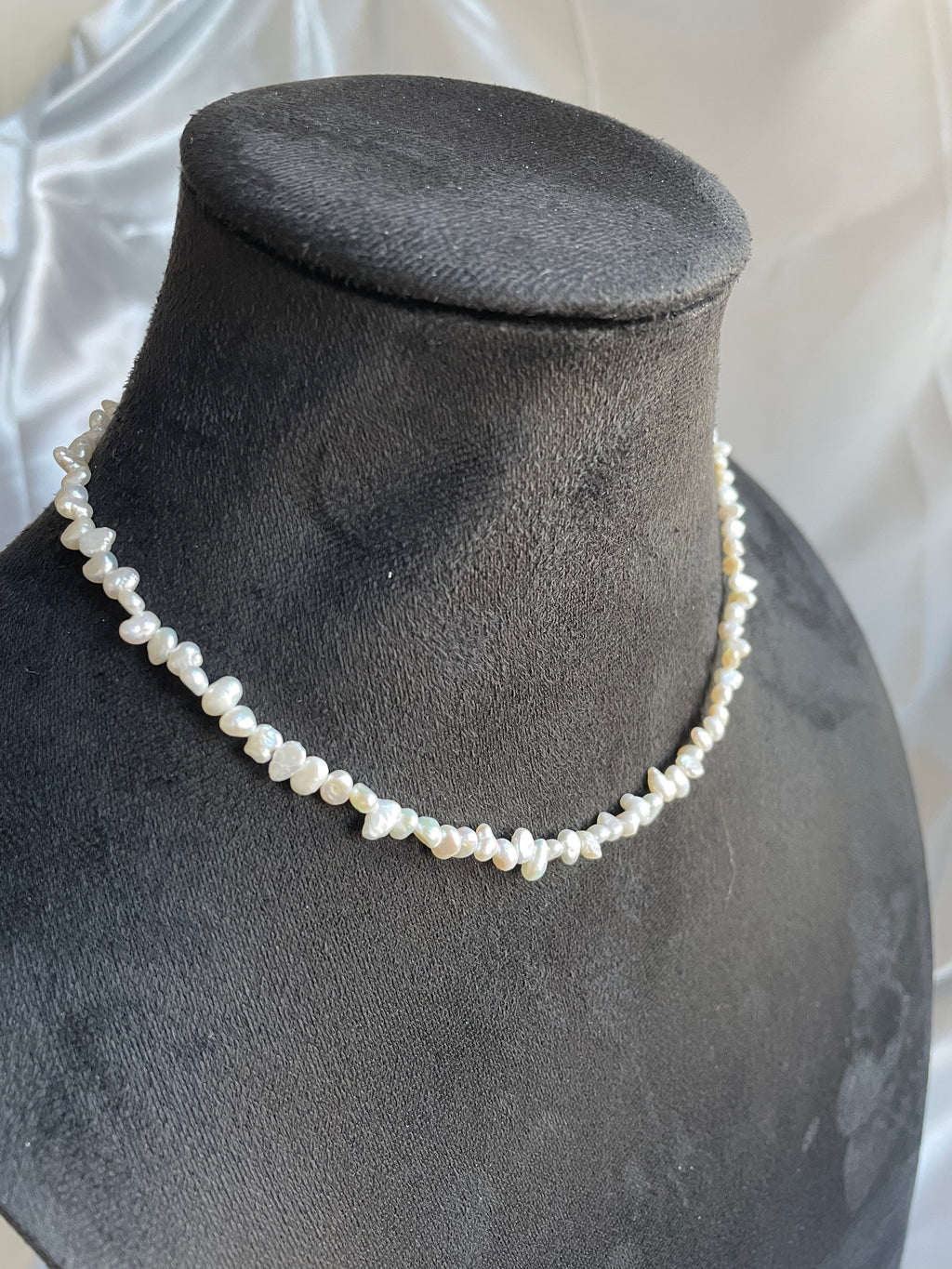 Baroque Necklace 4 - Fine Delicate Keshi Fragment‑Shaped Pearl Choker, Minimalist Dainty Women’s Neck Jewelry