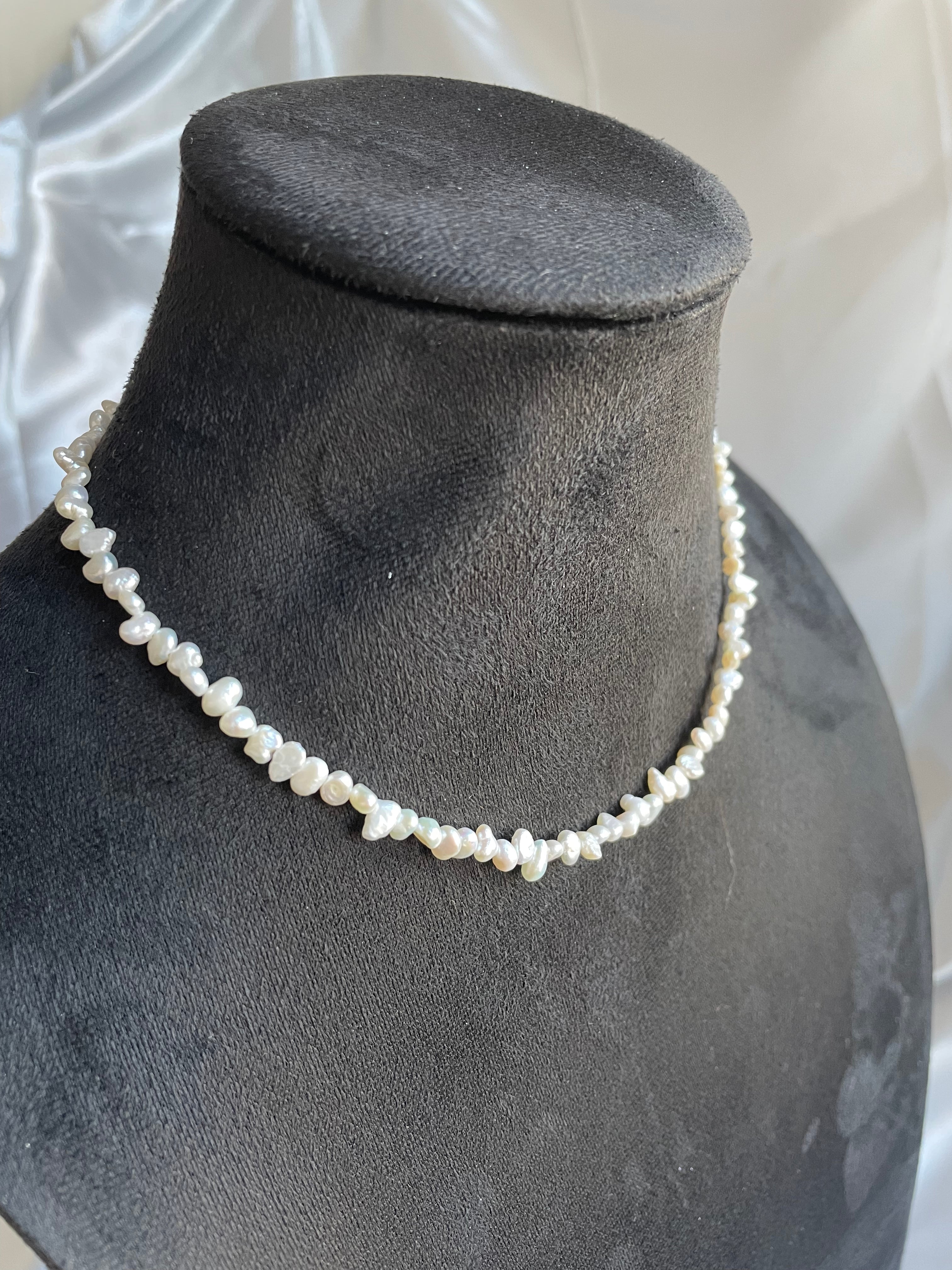 Baroque Necklace 4 - Fine Delicate Keshi Fragment‑Shaped Pearl Choker, Minimalist Dainty Women’s Neck Jewelry