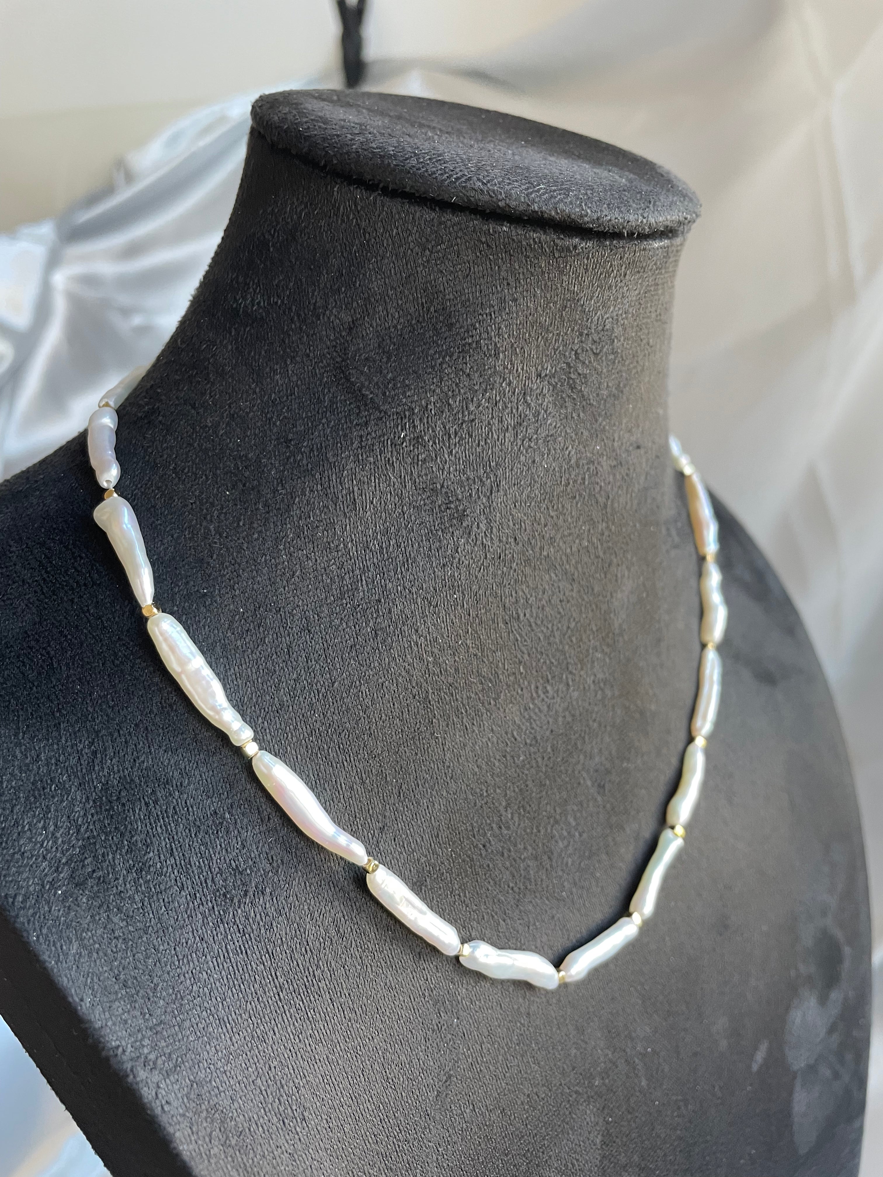Baroque Necklace 6 - Premium Smooth Skin Keshi Stick Pearl Choker, Minimalist Cool Noble Women’s Jewelry