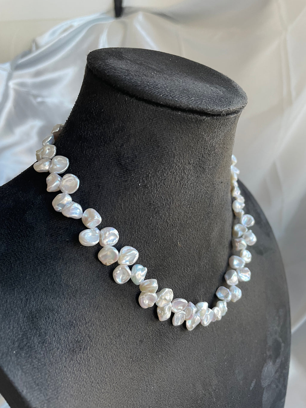 Keshi Baroque Necklace 3 - Rare Aurora Silver-Blue Keshi Petal Pearl Necklace, Premium Grade Coastal Vibe Jewelry
