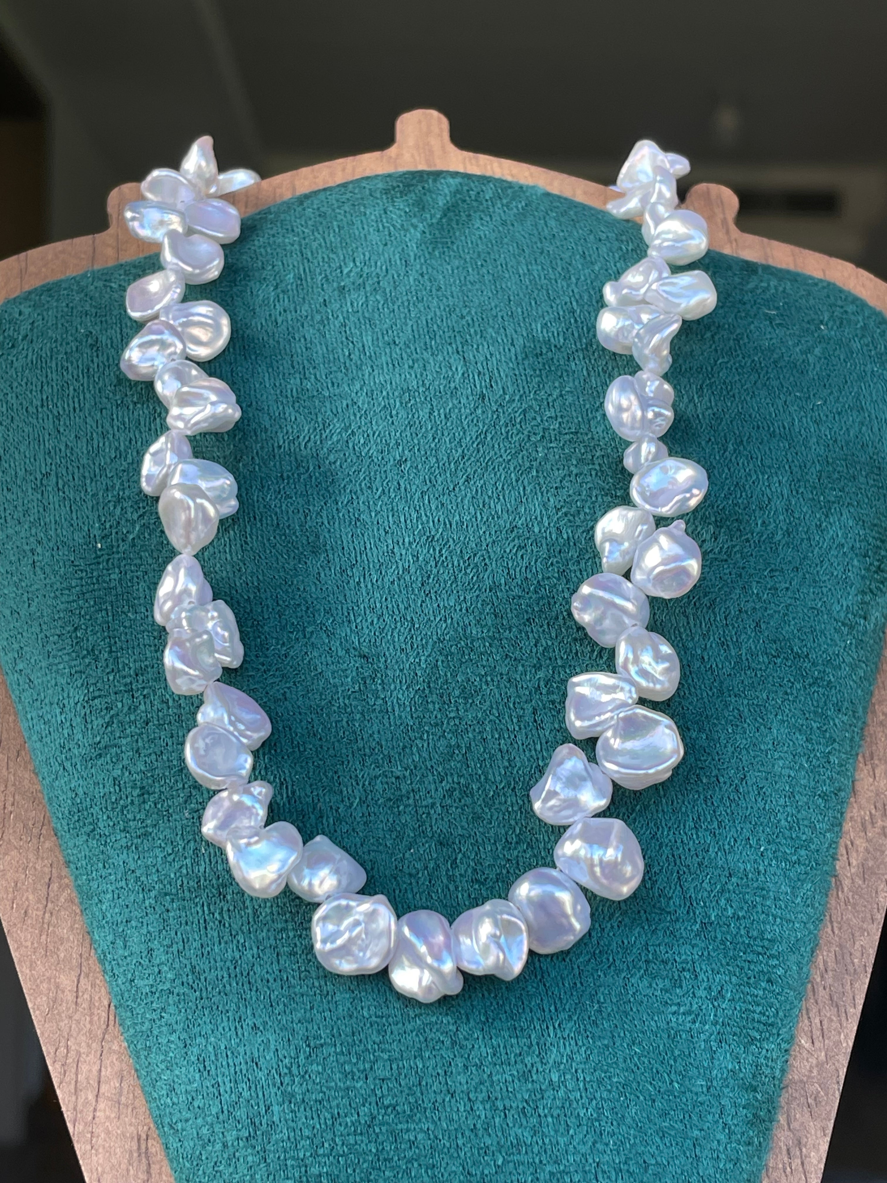 Keshi Baroque Necklace 3 - Rare Aurora Silver-Blue Keshi Petal Pearl Necklace, Premium Grade Coastal Vibe Jewelry
