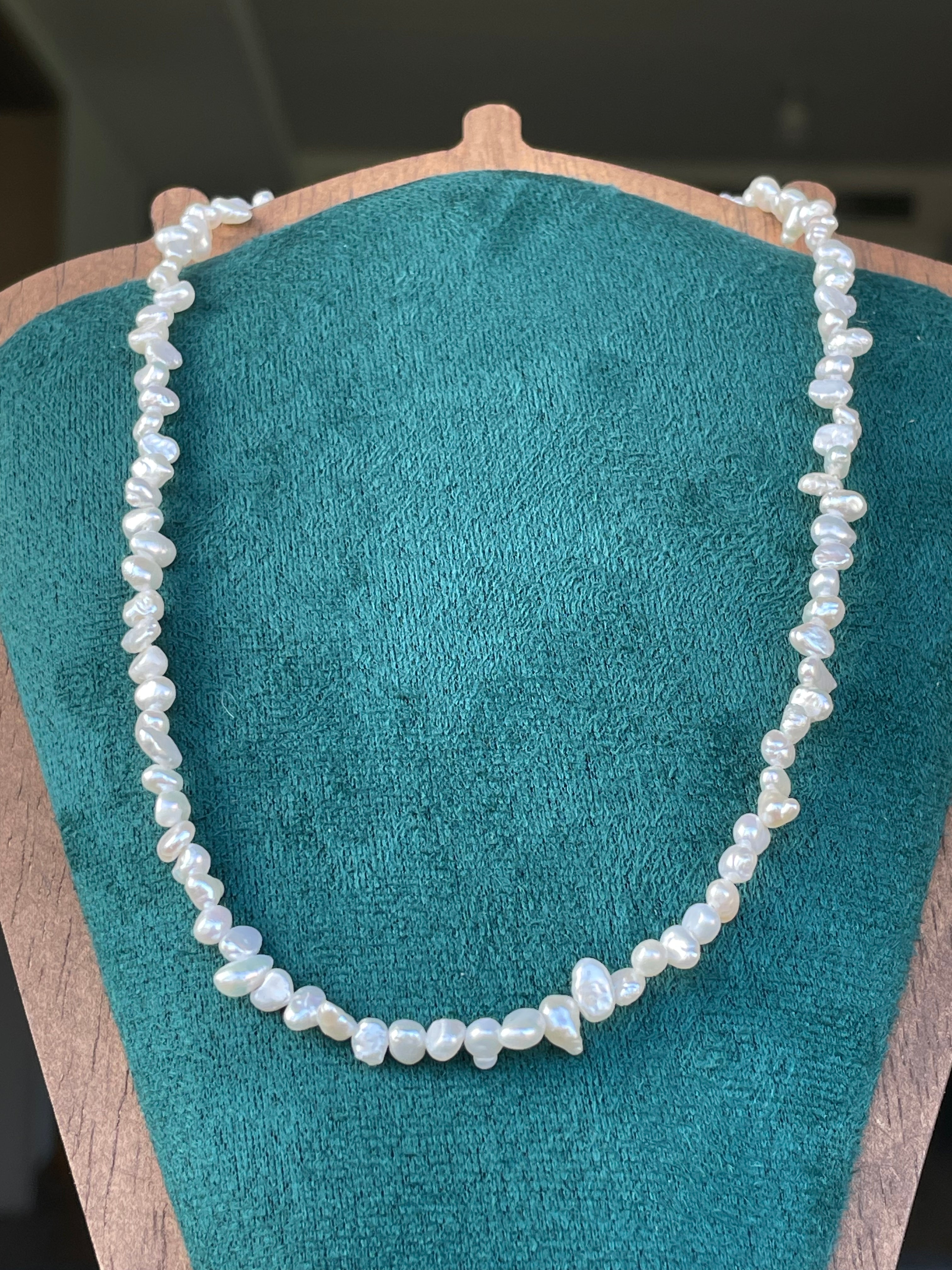 Baroque Necklace 4 - Fine Delicate Keshi Fragment‑Shaped Pearl Choker, Minimalist Dainty Women’s Neck Jewelry