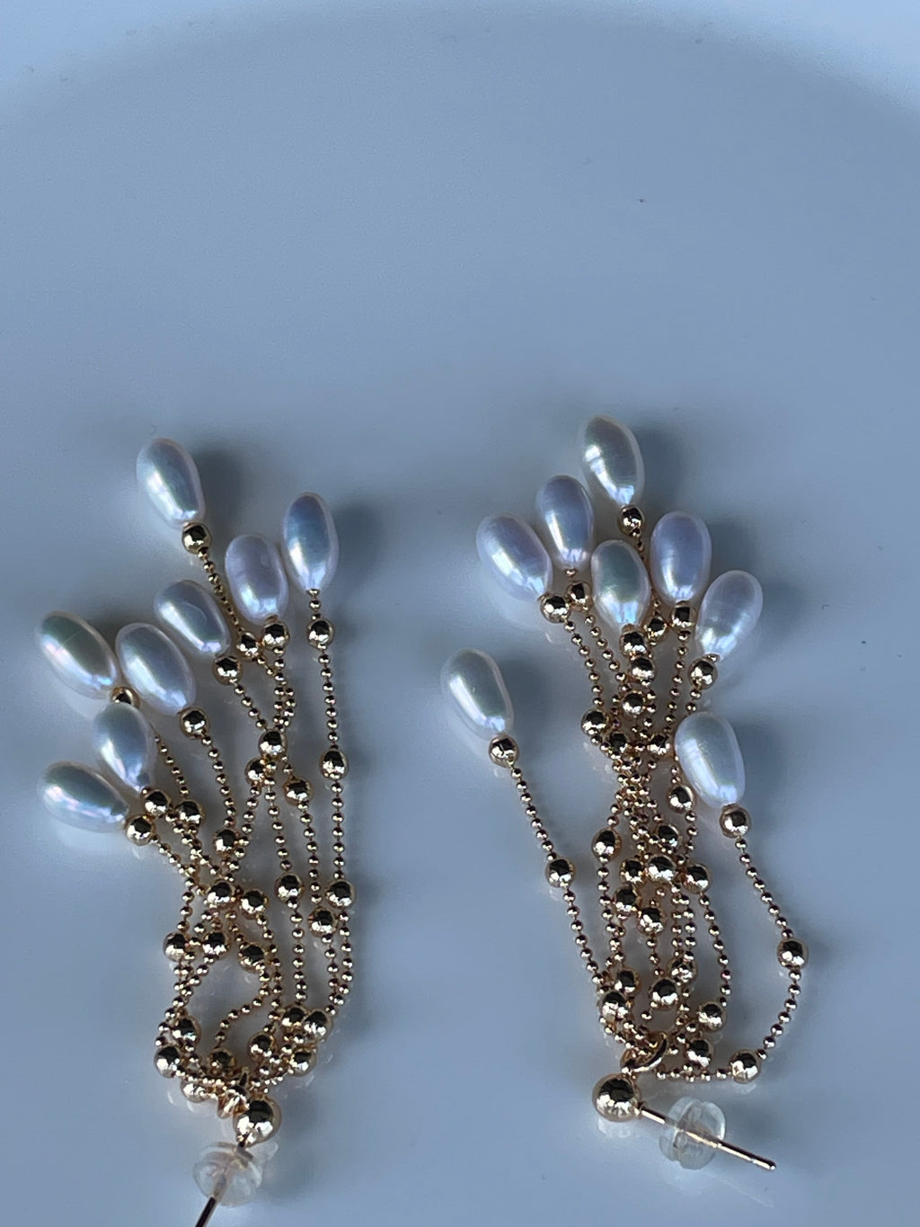 Baroque Earring 6 - 16pcs Baroque Rice Pearl Tassel Drop Earrings, Gold Tone Beaded Chain Jewelry, Dangle & Swing Style