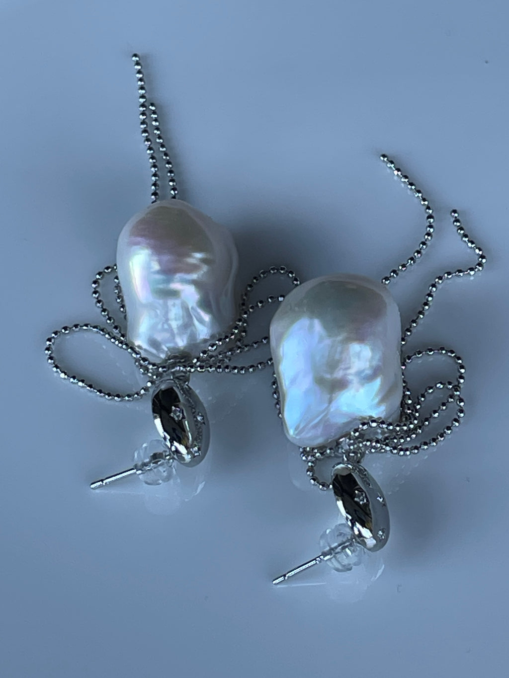 Baroque Earring 3 - Large Aurora Mirror Smooth Freshwater Baroque Pearl Drop Earrings, Silver Tone Tassel Alloy Jewelry