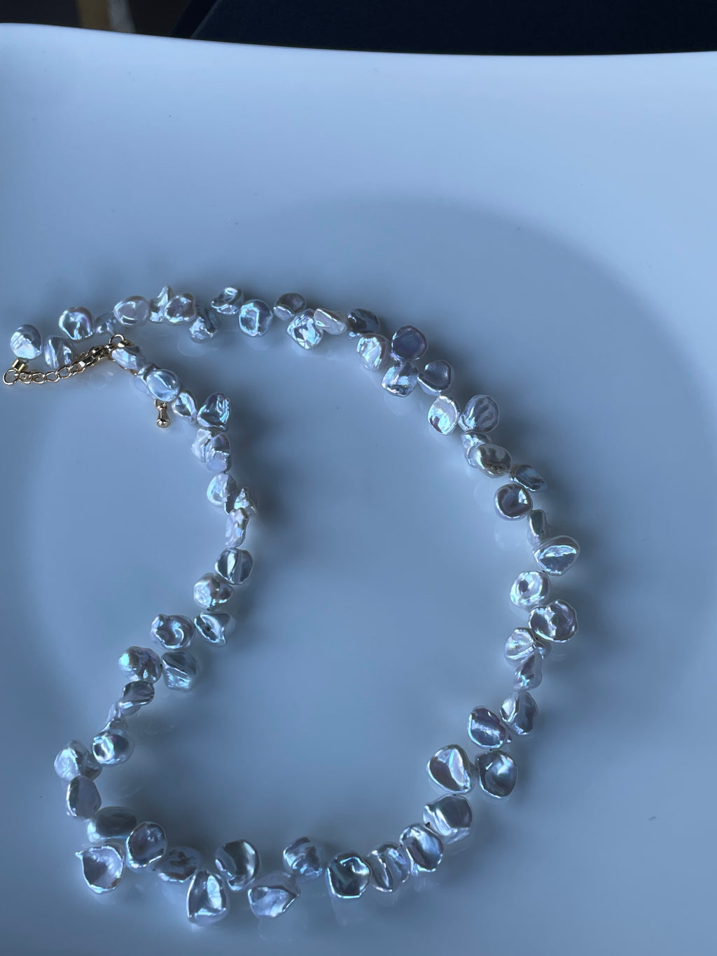 Keshi Baroque Necklace 3 - Rare Aurora Silver-Blue Keshi Petal Pearl Necklace, Premium Grade Coastal Vibe Jewelry