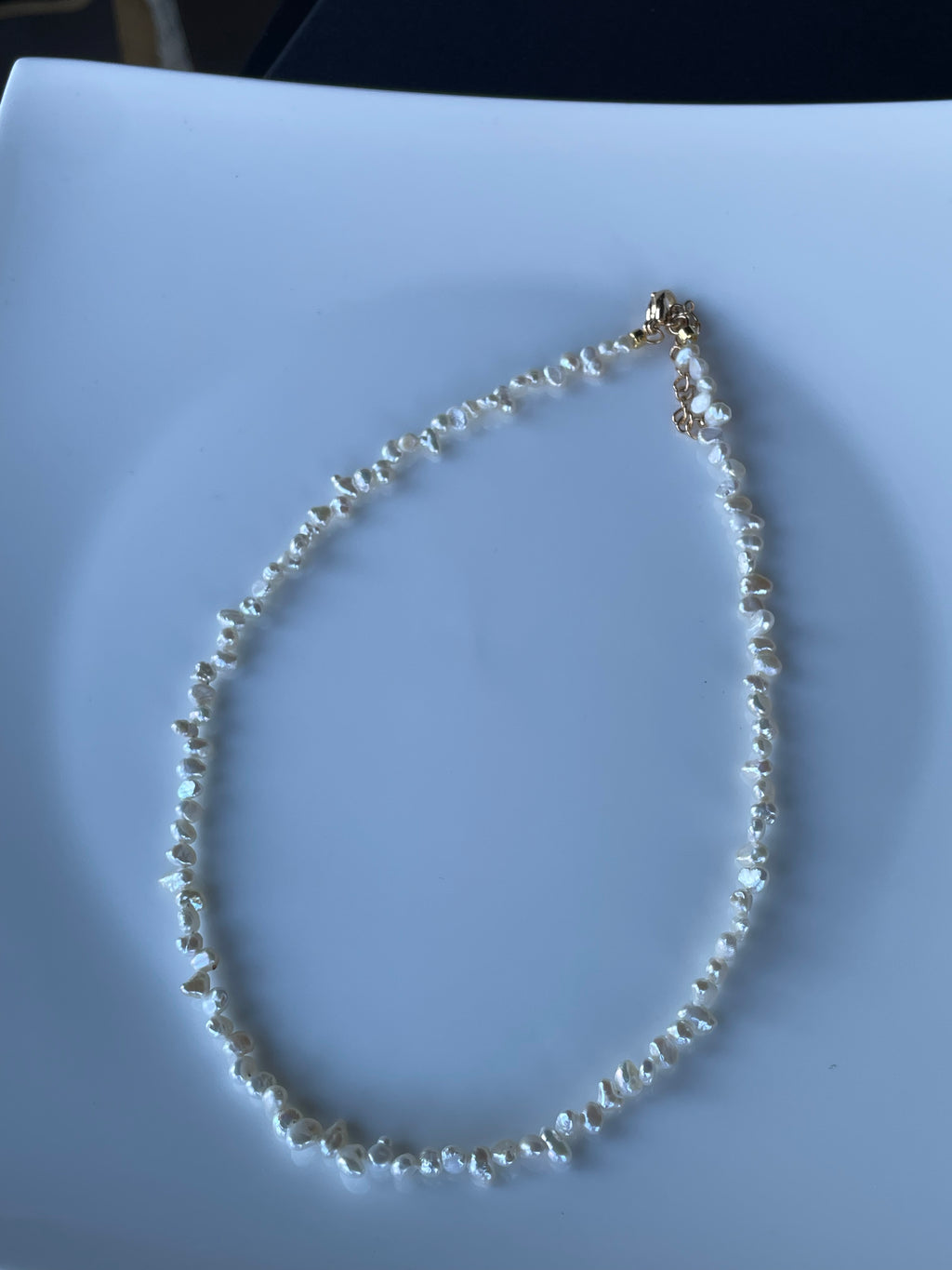 Baroque Necklace 4 - Fine Delicate Keshi Fragment‑Shaped Pearl Choker, Minimalist Dainty Women’s Neck Jewelry
