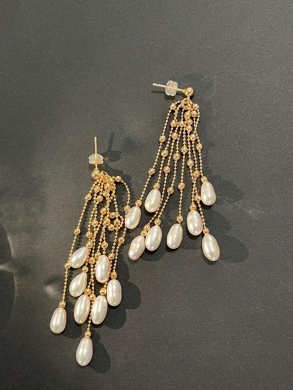 Baroque Earring 6 - 16pcs Baroque Rice Pearl Tassel Drop Earrings, Gold Tone Beaded Chain Jewelry, Dangle & Swing Style
