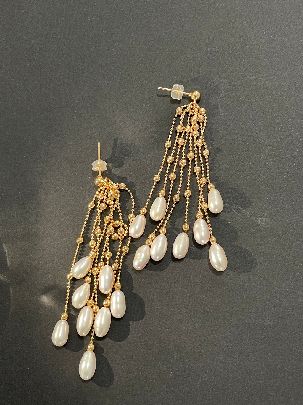 Baroque Earring 6 - 16pcs Baroque Rice Pearl Tassel Drop Earrings, Gold Tone Beaded Chain Jewelry, Dangle & Swing Style