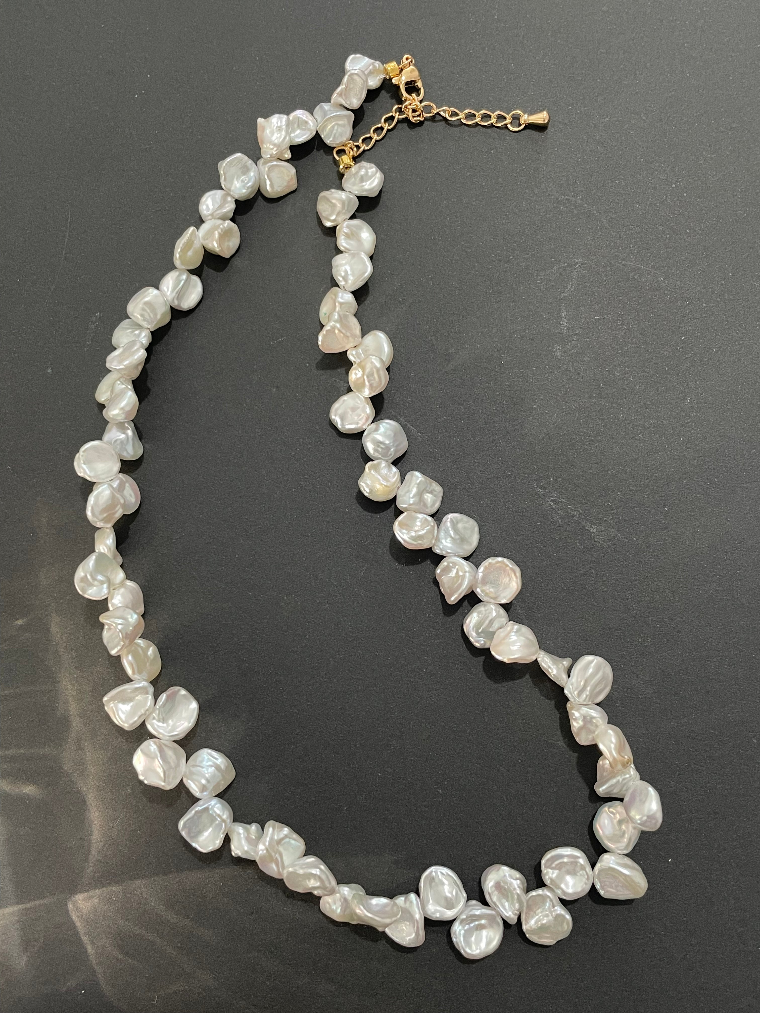 Keshi Baroque Necklace 3 - Rare Aurora Silver-Blue Keshi Petal Pearl Necklace, Premium Grade Coastal Vibe Jewelry