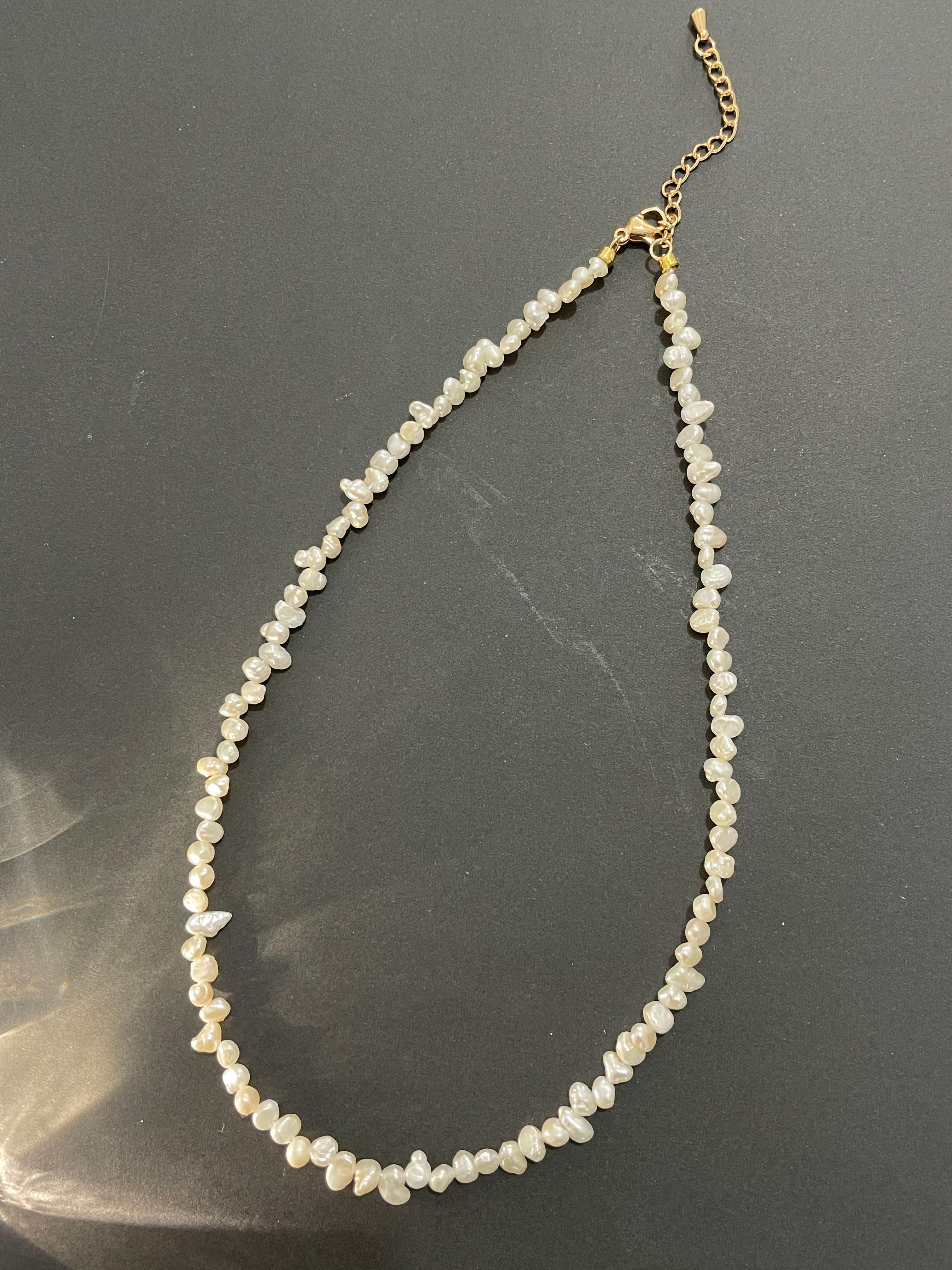 Baroque Necklace 4 - Fine Delicate Keshi Fragment‑Shaped Pearl Choker, Minimalist Dainty Women’s Neck Jewelry