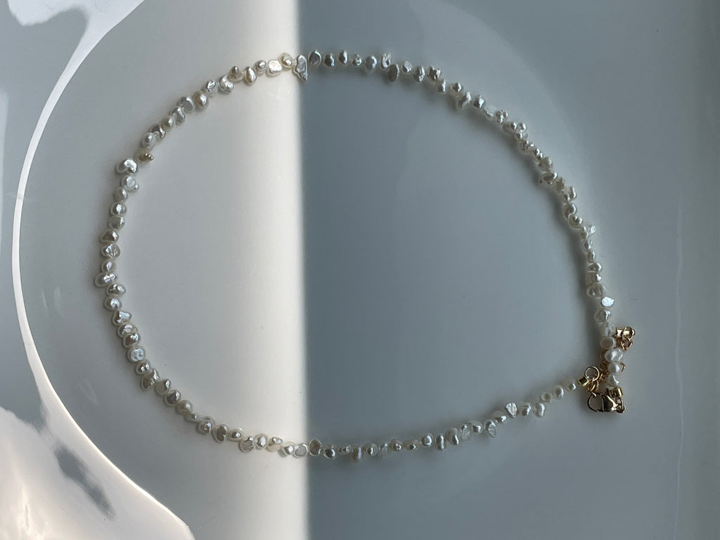 Baroque Necklace 4 - Fine Delicate Keshi Fragment‑Shaped Pearl Choker, Minimalist Dainty Women’s Neck Jewelry