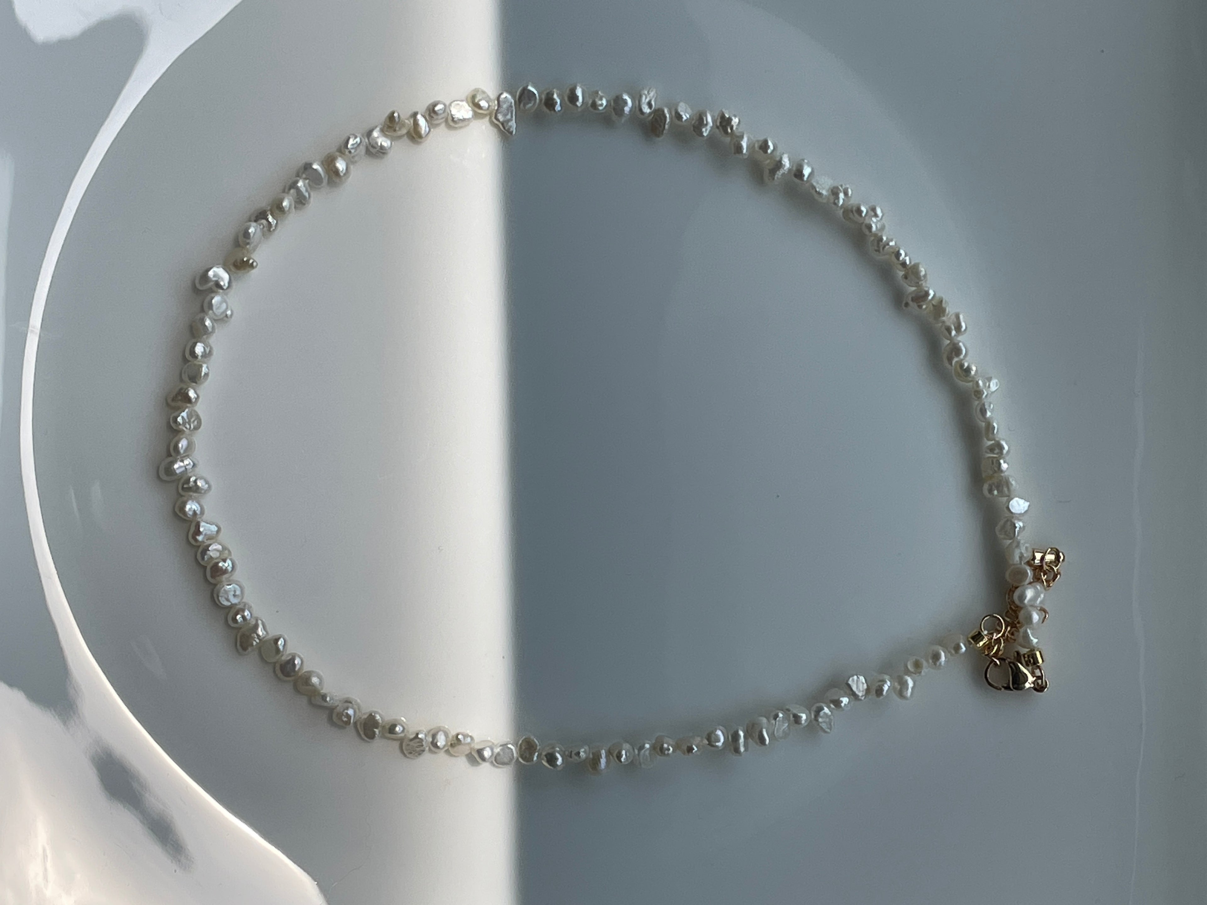 Baroque Necklace 4 - Fine Delicate Keshi Fragment‑Shaped Pearl Choker, Minimalist Dainty Women’s Neck Jewelry