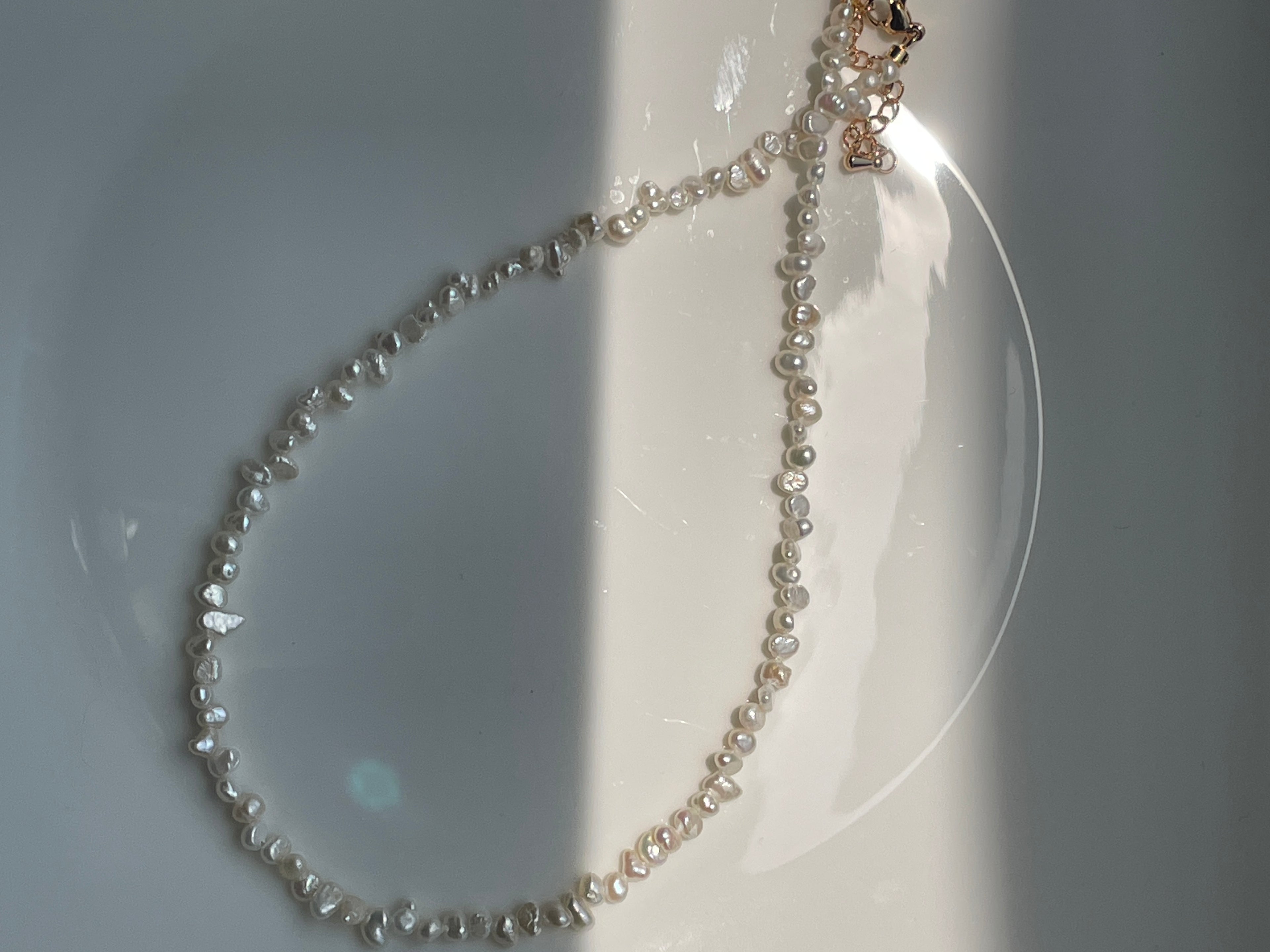 Baroque Necklace 4 - Fine Delicate Keshi Fragment‑Shaped Pearl Choker, Minimalist Dainty Women’s Neck Jewelry