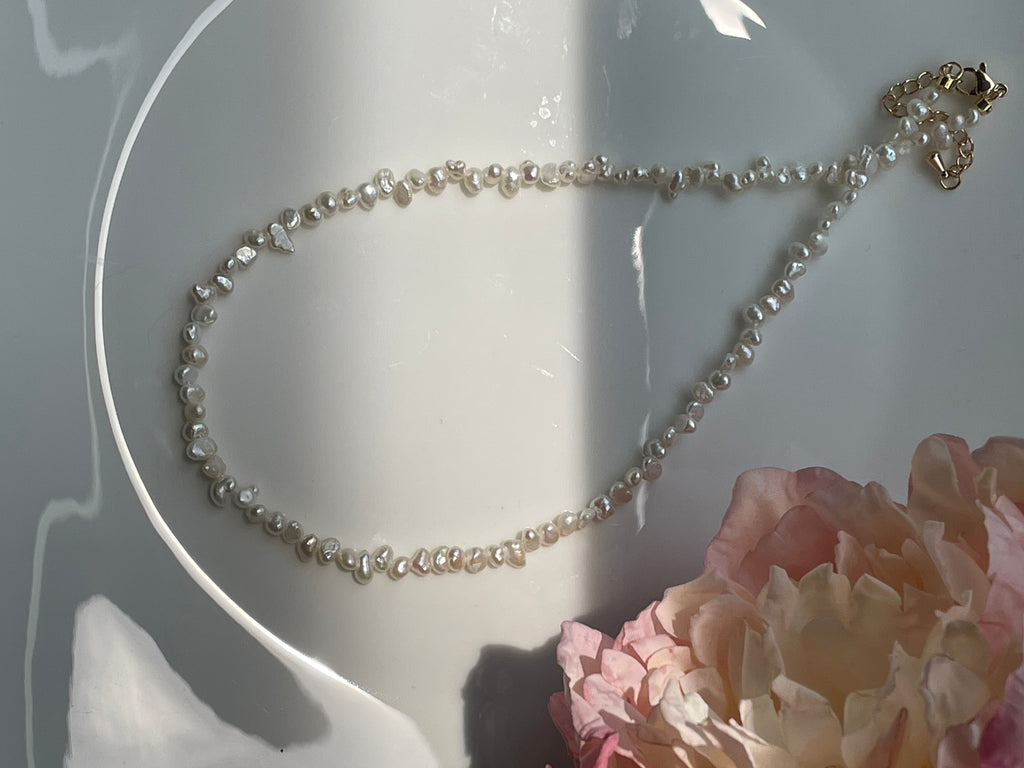 Baroque Necklace 4 - Fine Delicate Keshi Fragment‑Shaped Pearl Choker, Minimalist Dainty Women’s Neck Jewelry