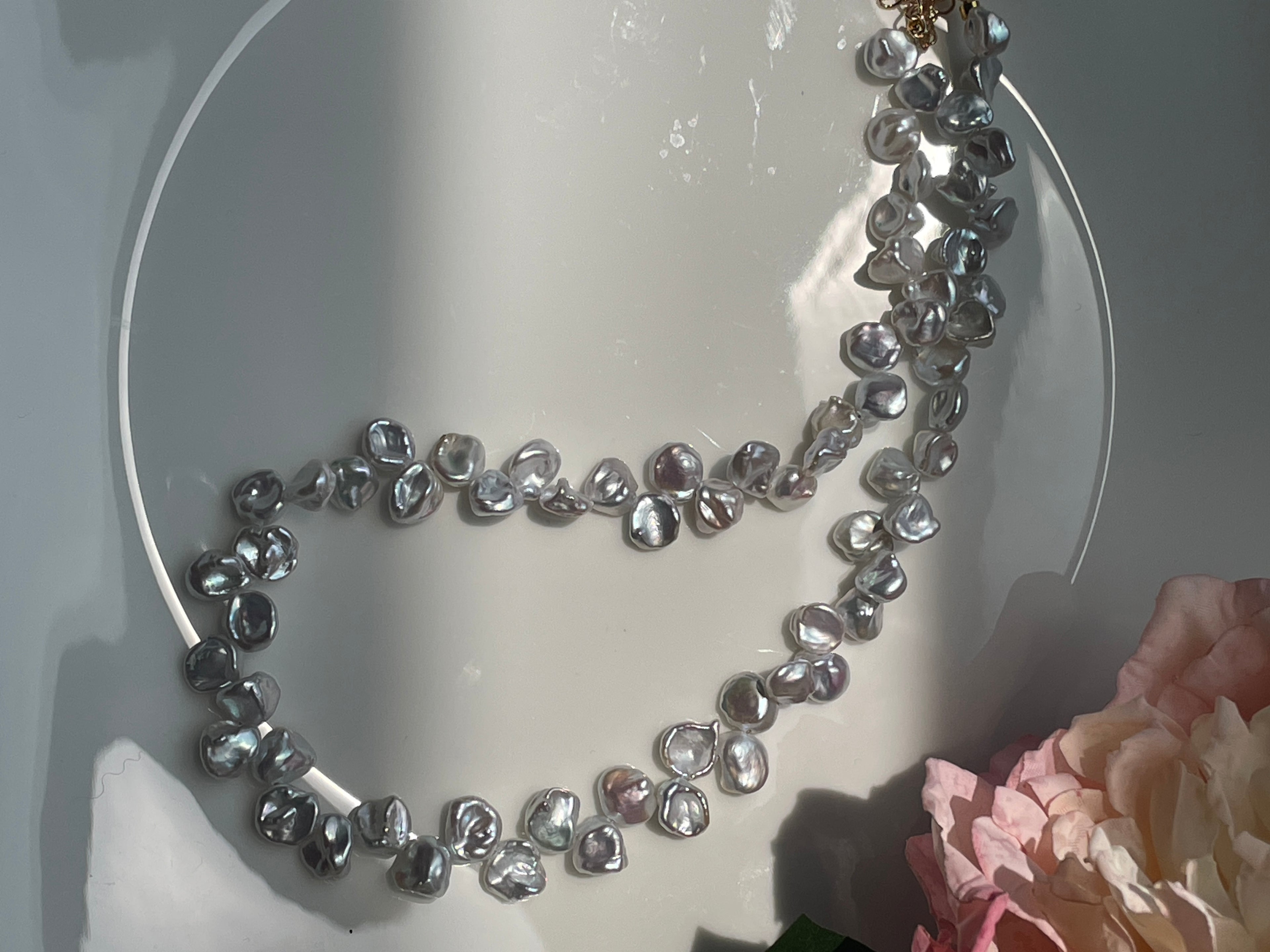 Keshi Baroque Necklace 3 - Rare Aurora Silver-Blue Keshi Petal Pearl Necklace, Premium Grade Coastal Vibe Jewelry