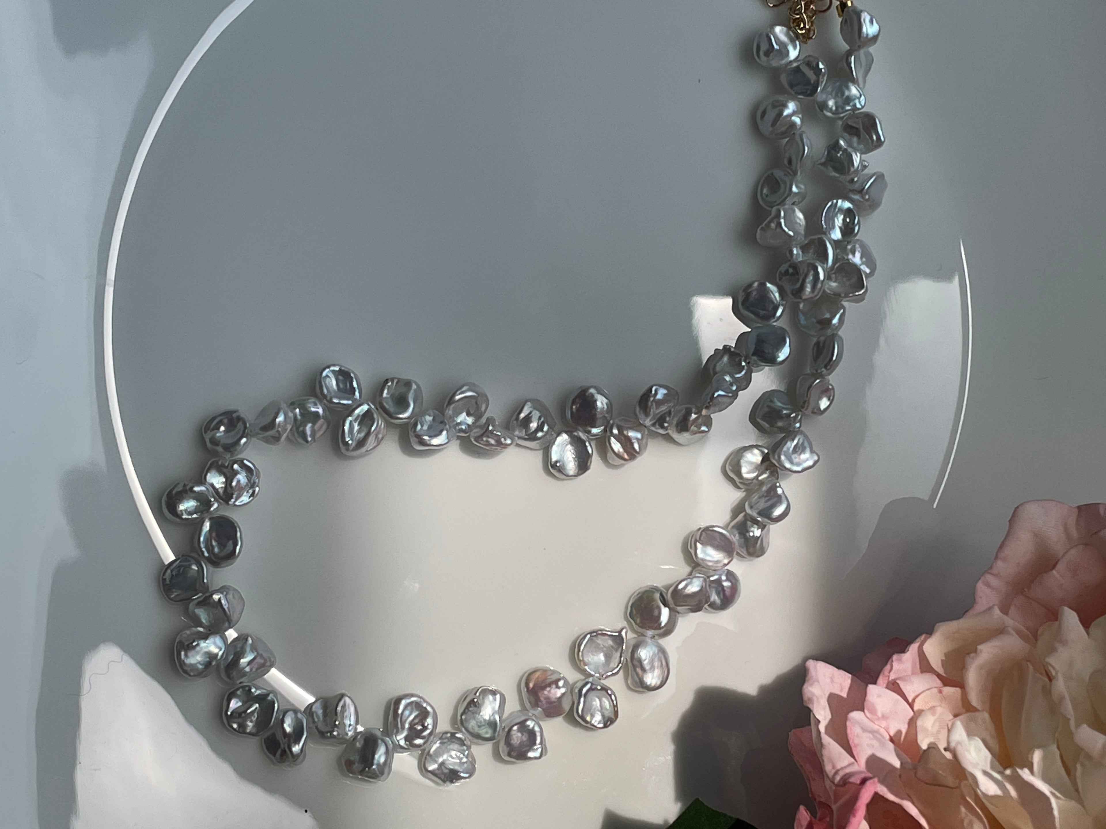 Keshi Baroque Necklace 3 - Rare Aurora Silver-Blue Keshi Petal Pearl Necklace, Premium Grade Coastal Vibe Jewelry
